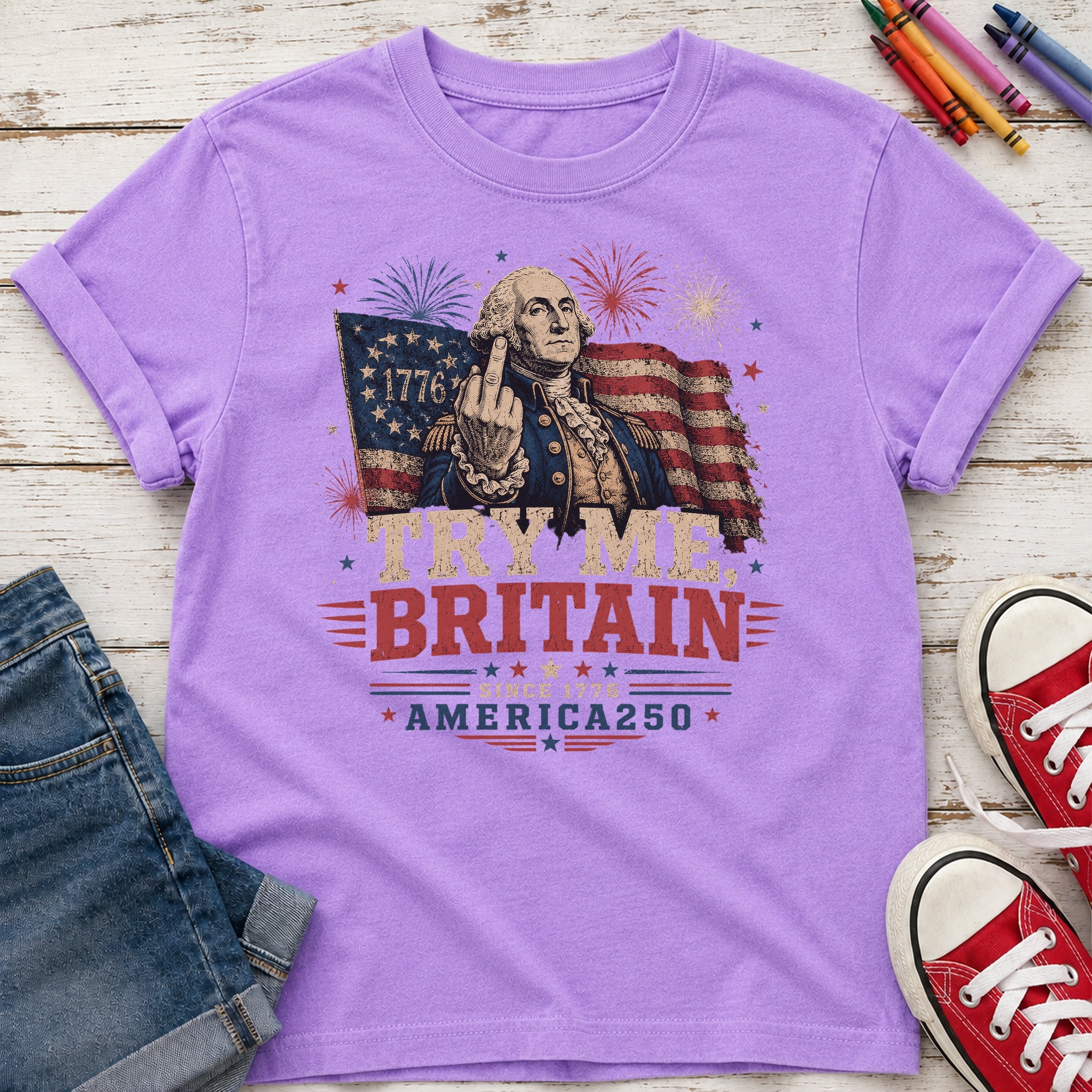 Try Me Britain Youth Tee, Patriotic America 250 Independence Day