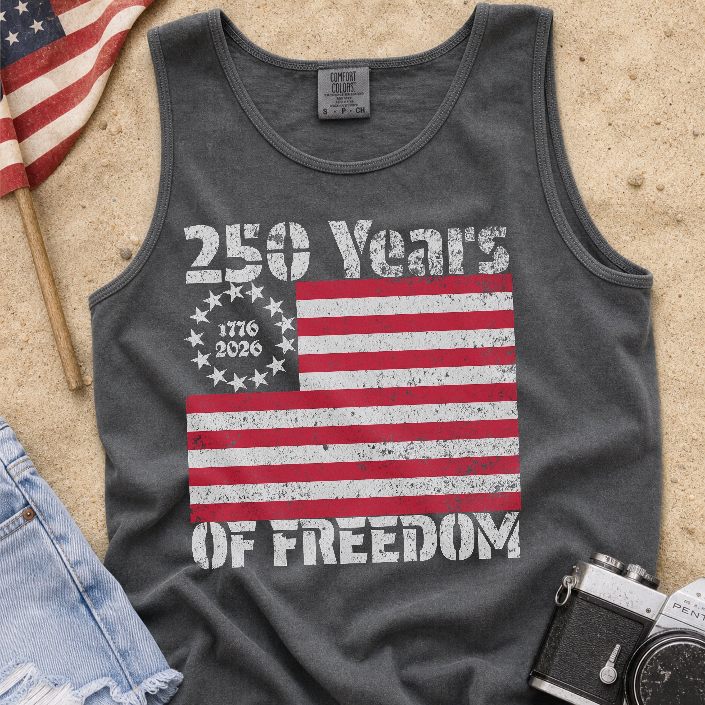 America 250 Tank Top — 250 Years of Freedom Vintage Flag Secondary image