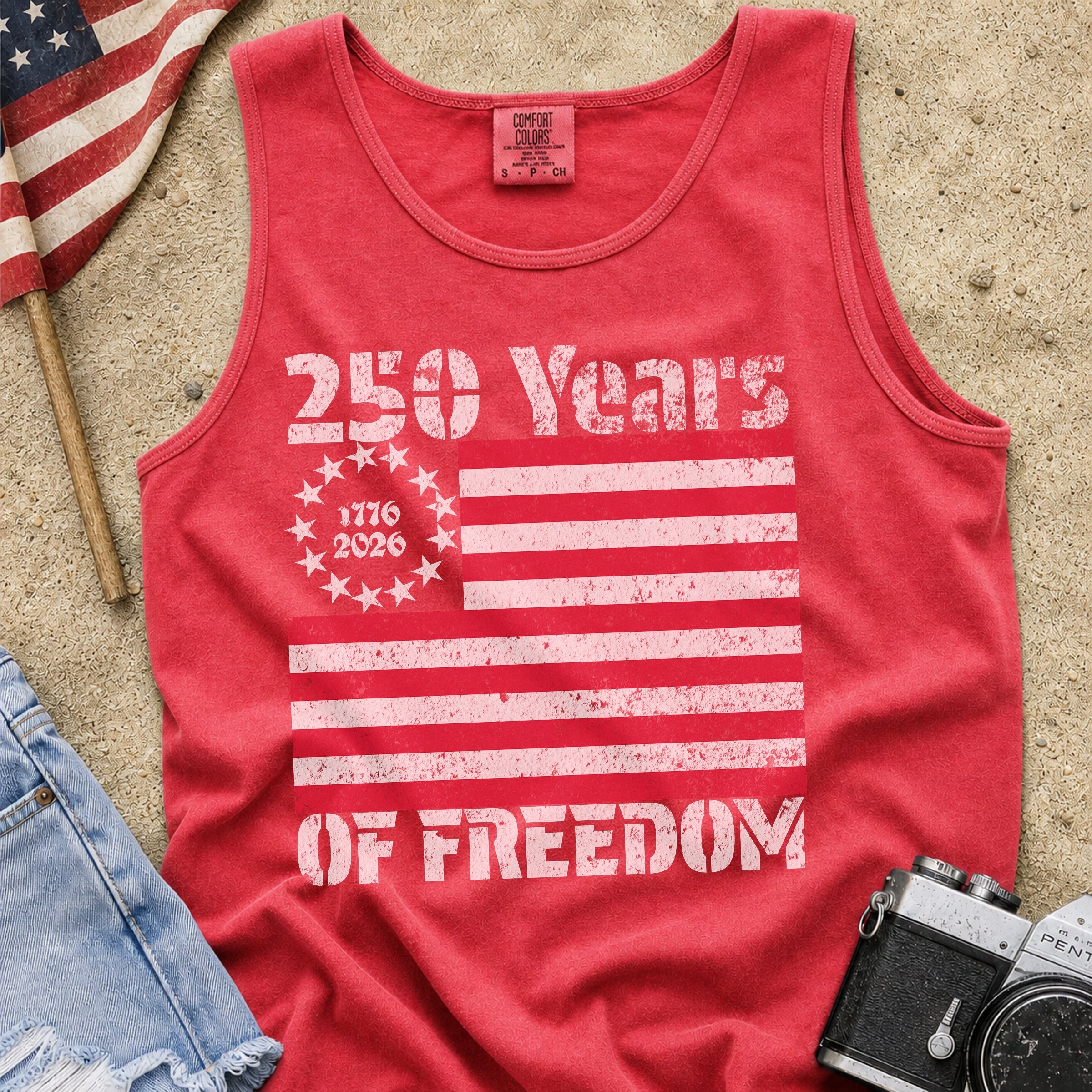 America 250 Tank Top — 250 Years of Freedom Vintage Flag