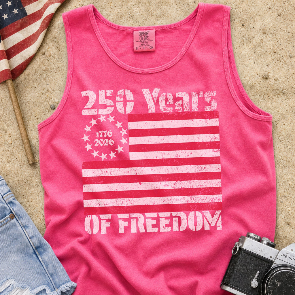 America 250 Tank Top — 250 Years of Freedom Vintage Flag