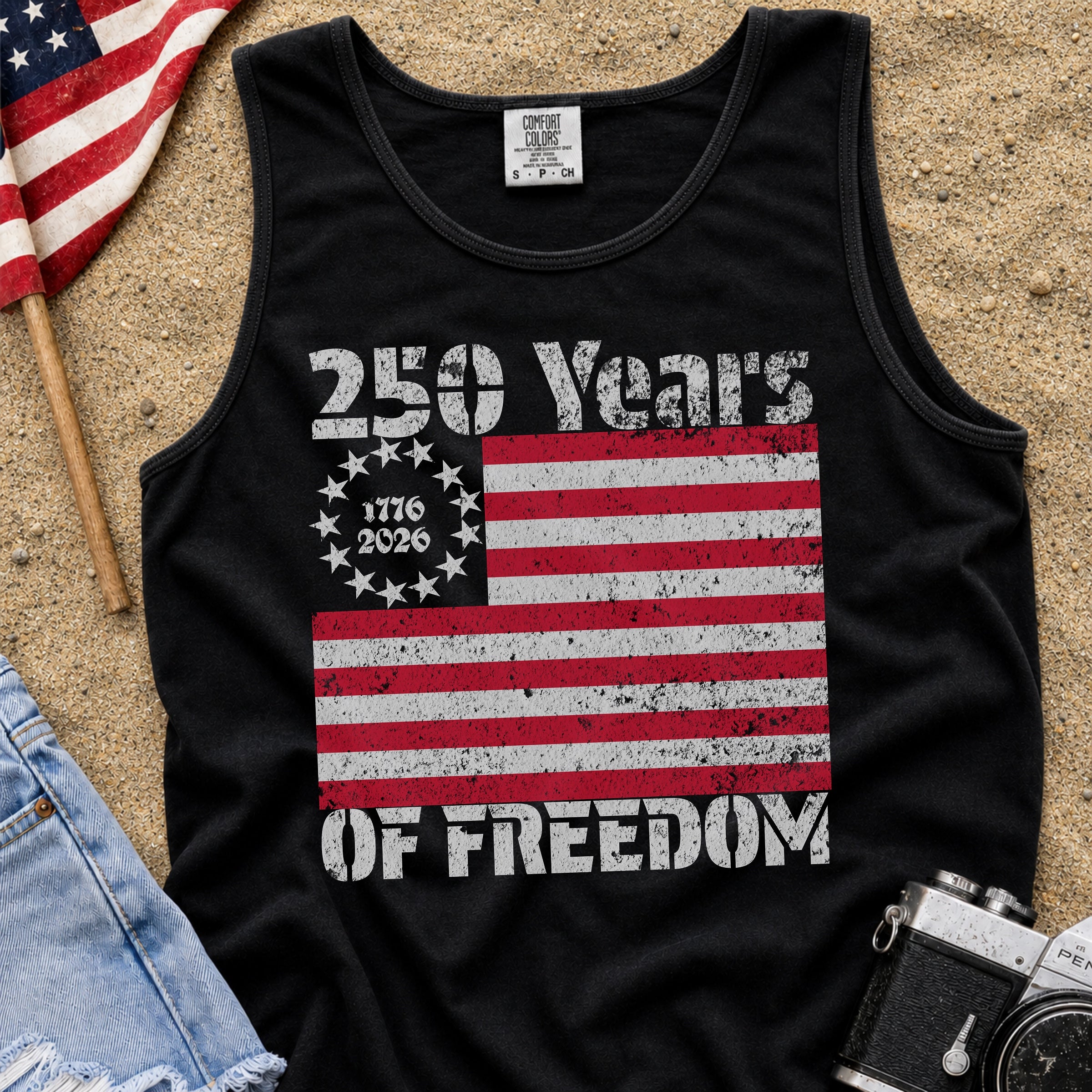 America 250 Tank Top — 250 Years of Freedom Vintage Flag