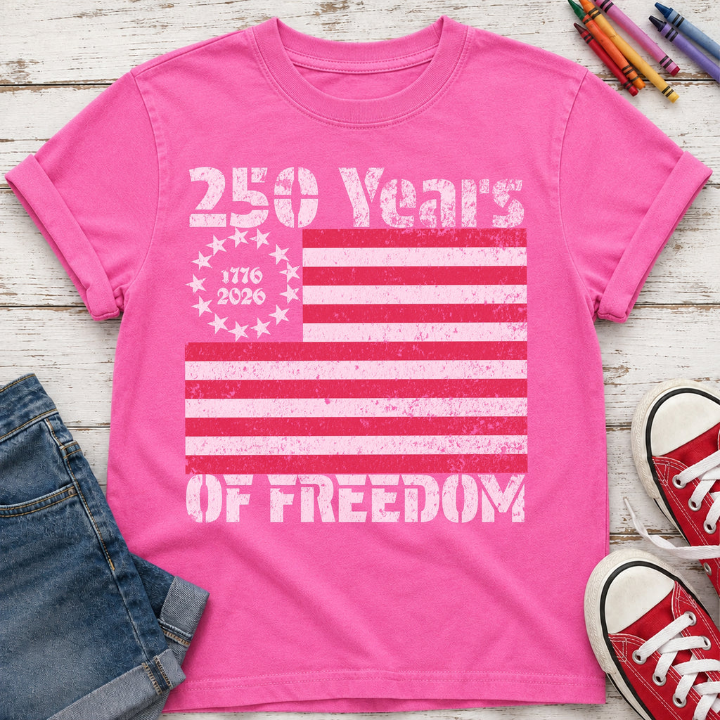 America 250 Youth Tee, 250 Years of Freedom Vintage Flag