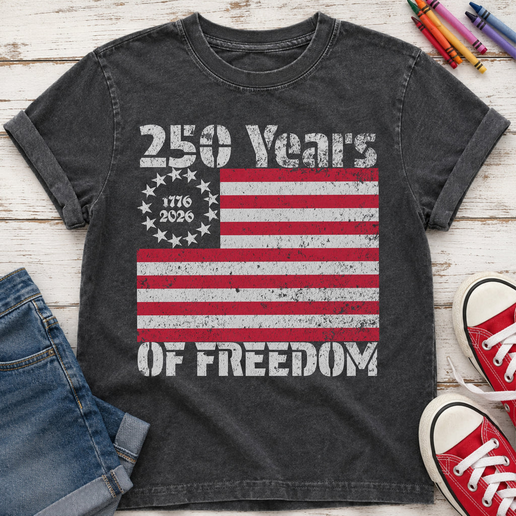 America 250 Youth Tee, 250 Years of Freedom Vintage Flag