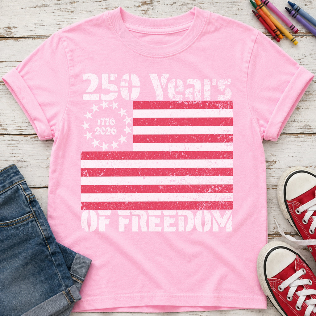 America 250 Youth Tee, 250 Years of Freedom Vintage Flag