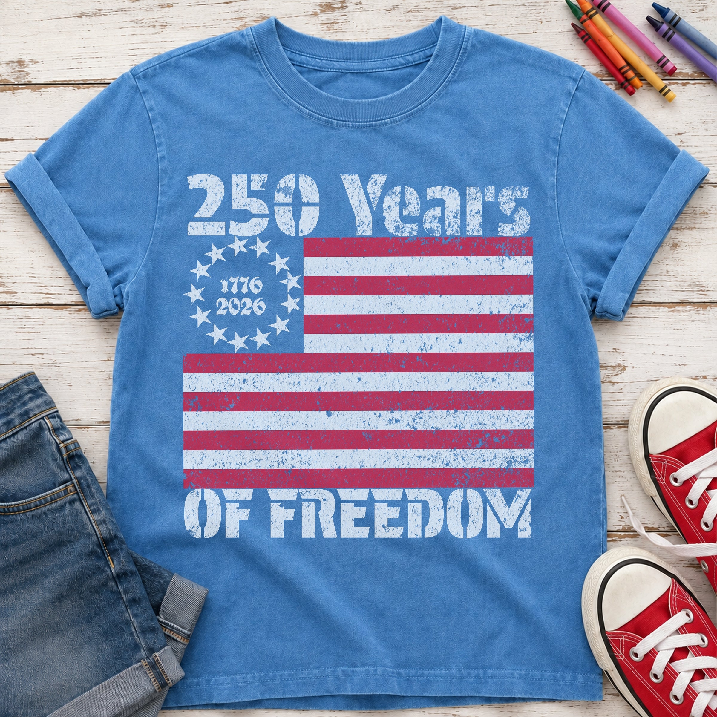 America 250 Youth Tee, 250 Years of Freedom Vintage Flag Main image