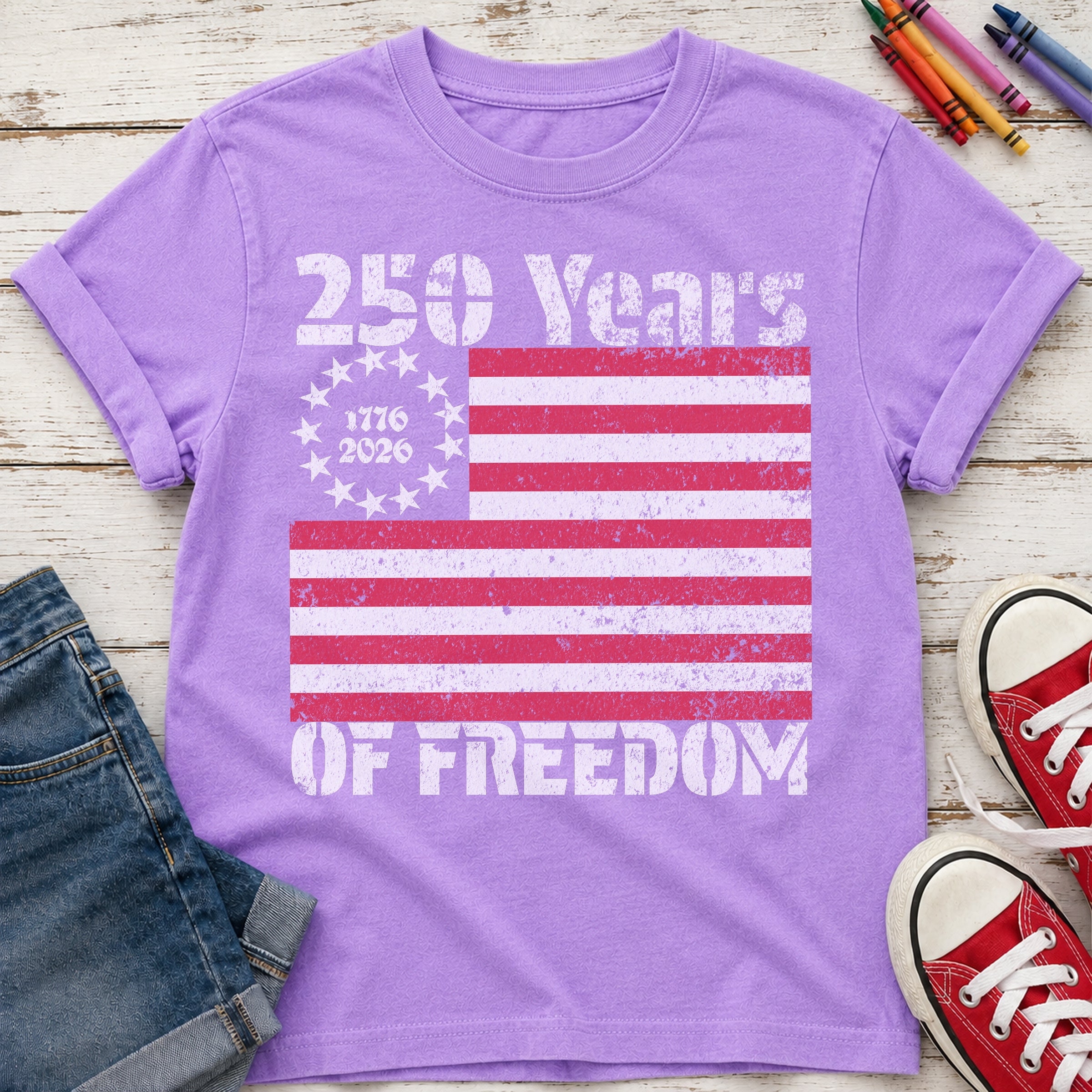 America 250 Youth Tee, 250 Years of Freedom Vintage Flag