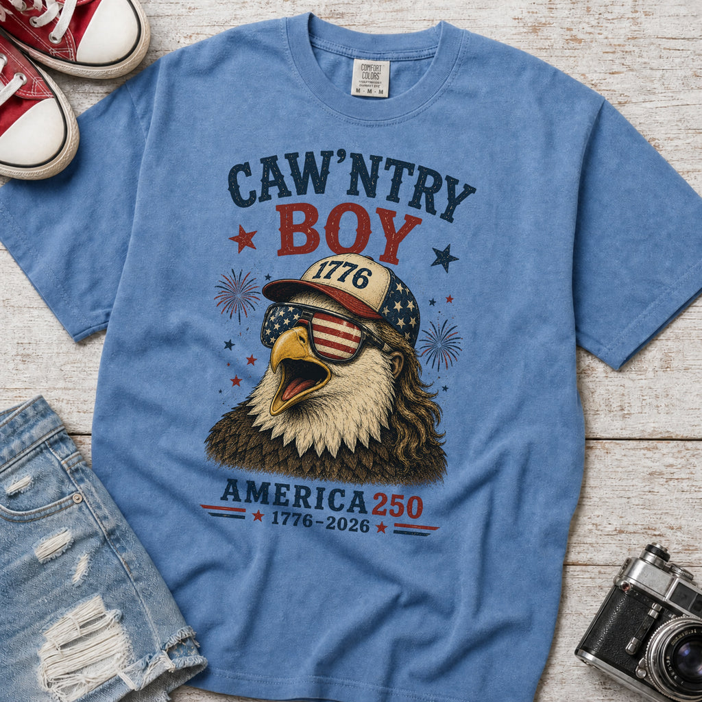 Caw'ntry Boy Eagle T-Shirt, 1776 America 250 Patriotic Graphic Tee
