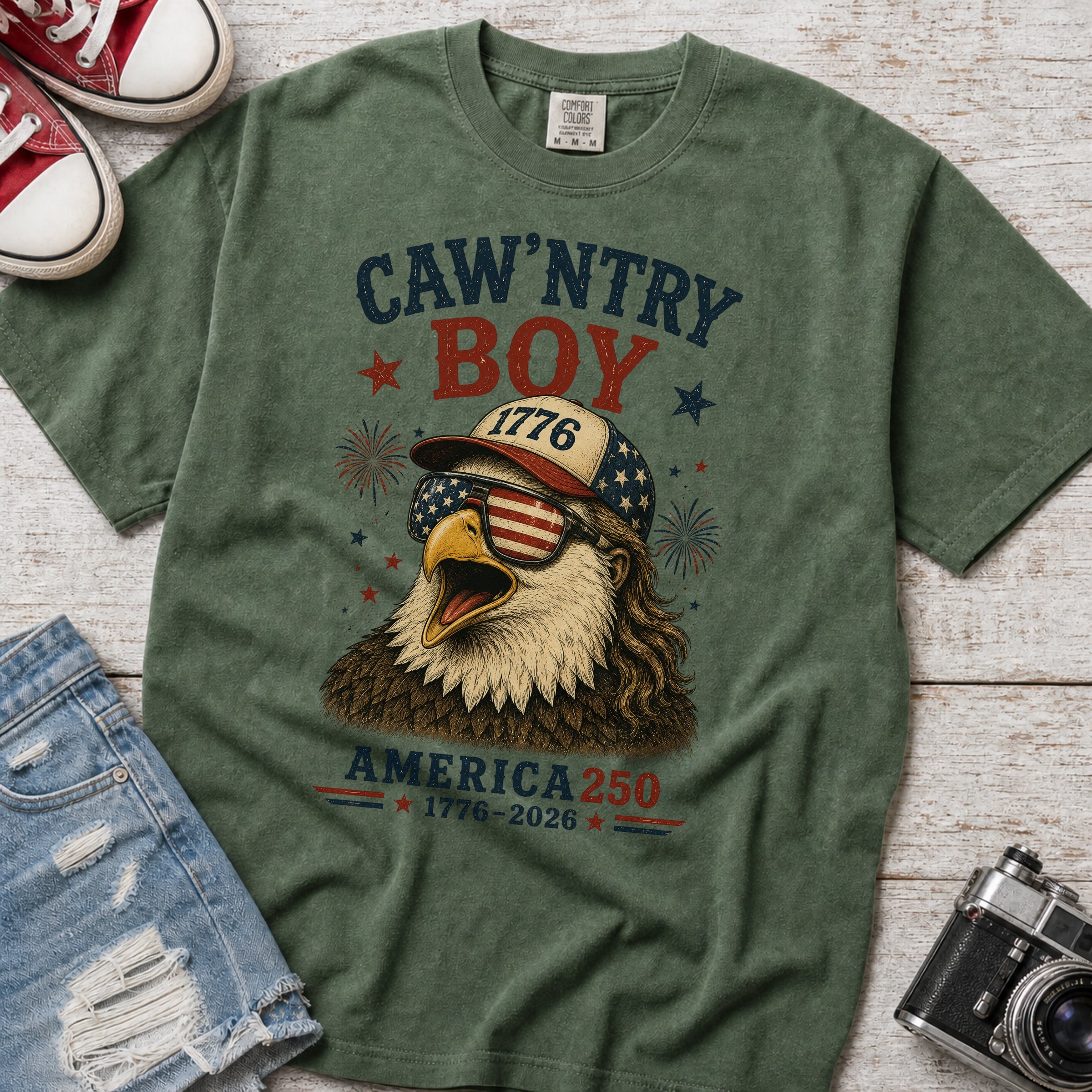Caw'ntry Boy Eagle T-Shirt, 1776 America 250 Patriotic Graphic Tee