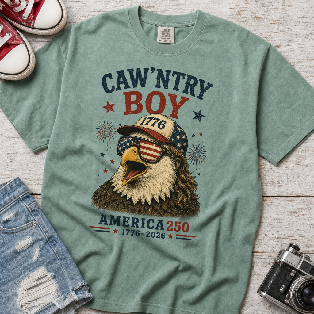 Caw'ntry Boy Eagle T-Shirt, 1776 America 250 Patriotic Graphic Tee