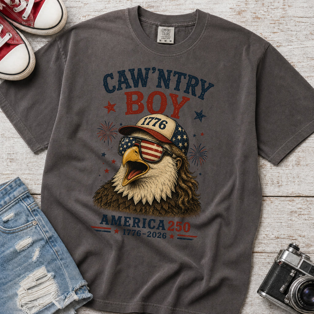 Caw'ntry Boy Eagle T-Shirt, 1776 America 250 Patriotic Graphic Tee