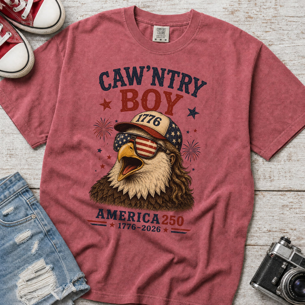 Caw'ntry Boy Eagle T-Shirt, 1776 America 250 Patriotic Graphic Tee