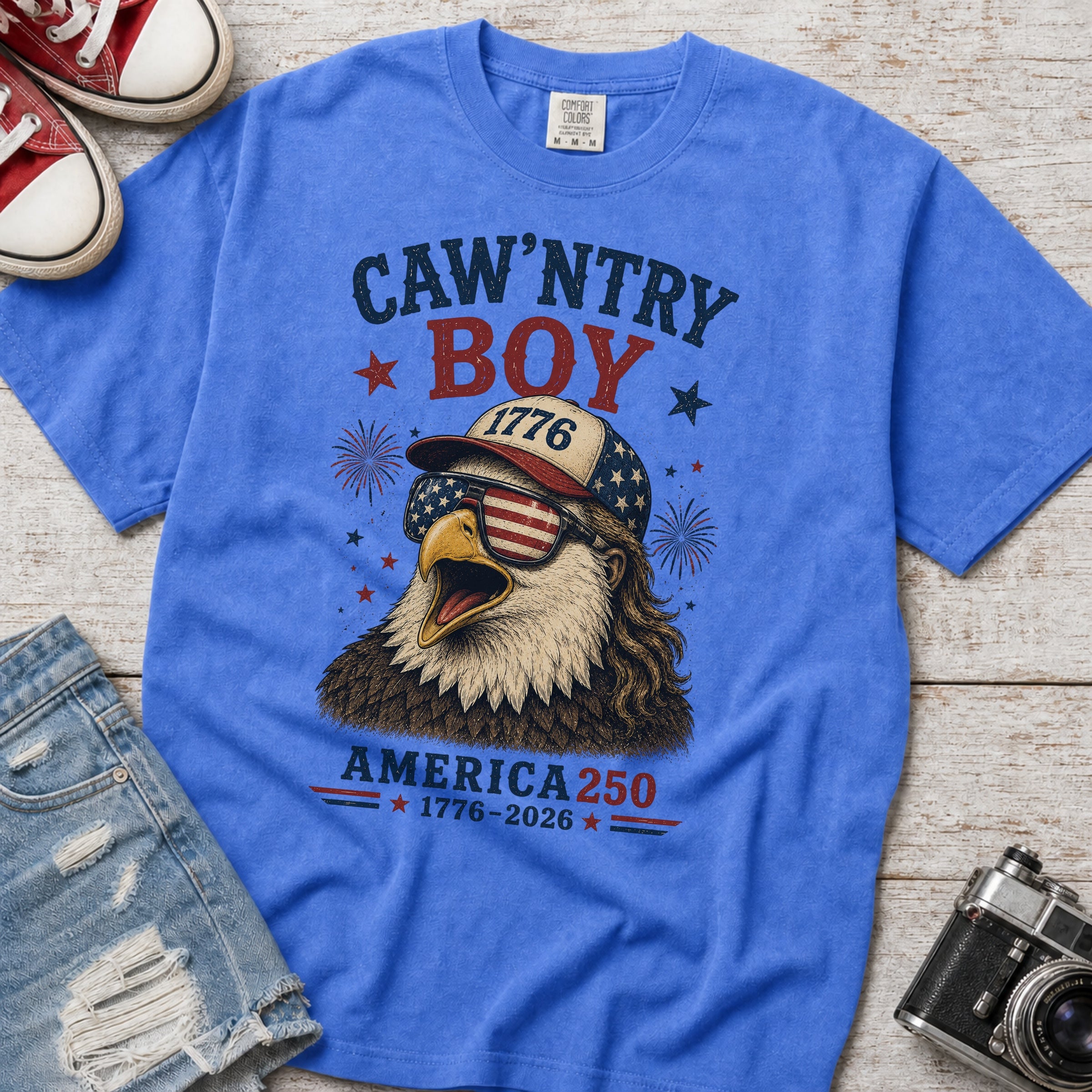 Caw'ntry Boy Eagle T-Shirt, 1776 America 250 Patriotic Graphic Tee