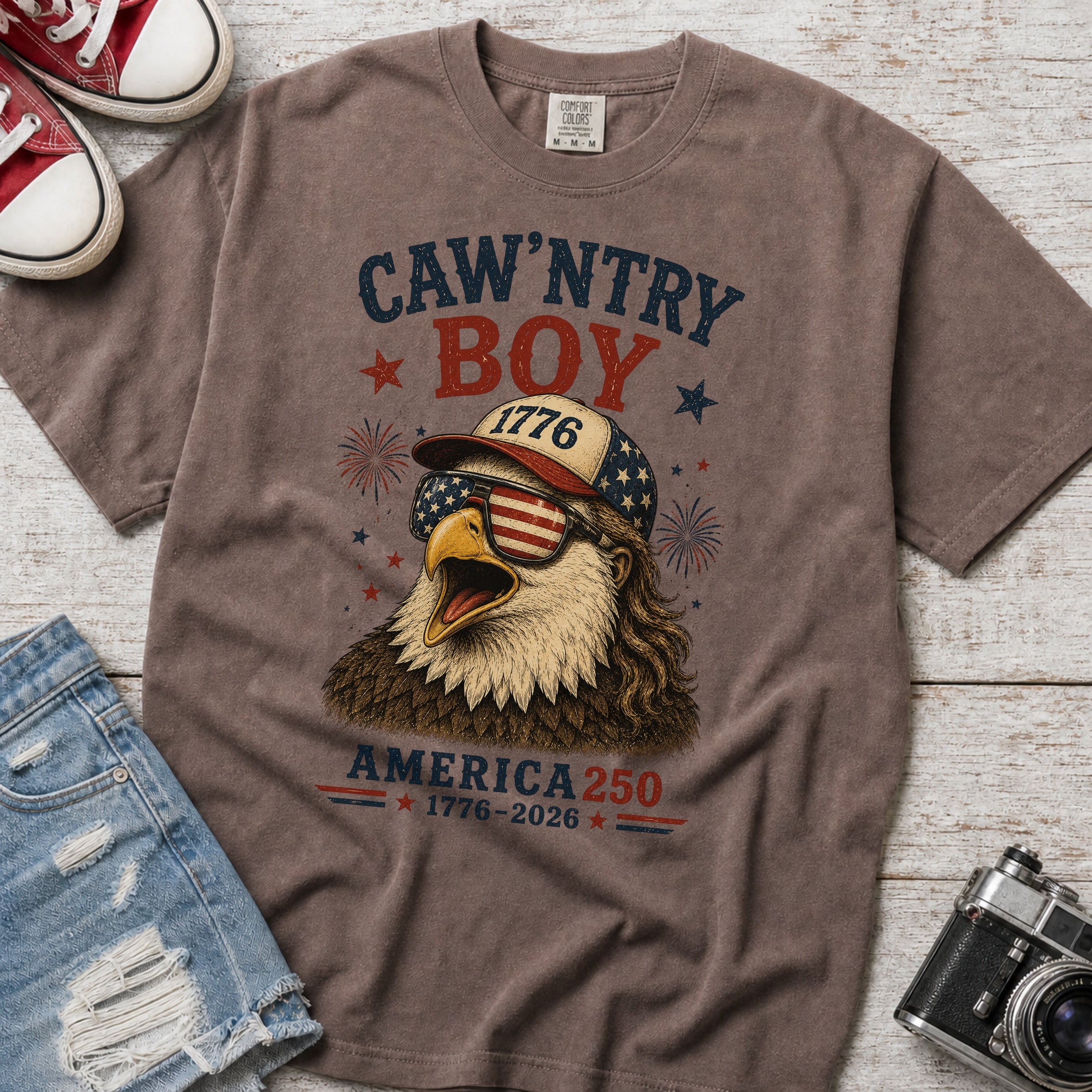 Caw'ntry Boy Eagle T-Shirt, 1776 America 250 Patriotic Graphic Tee