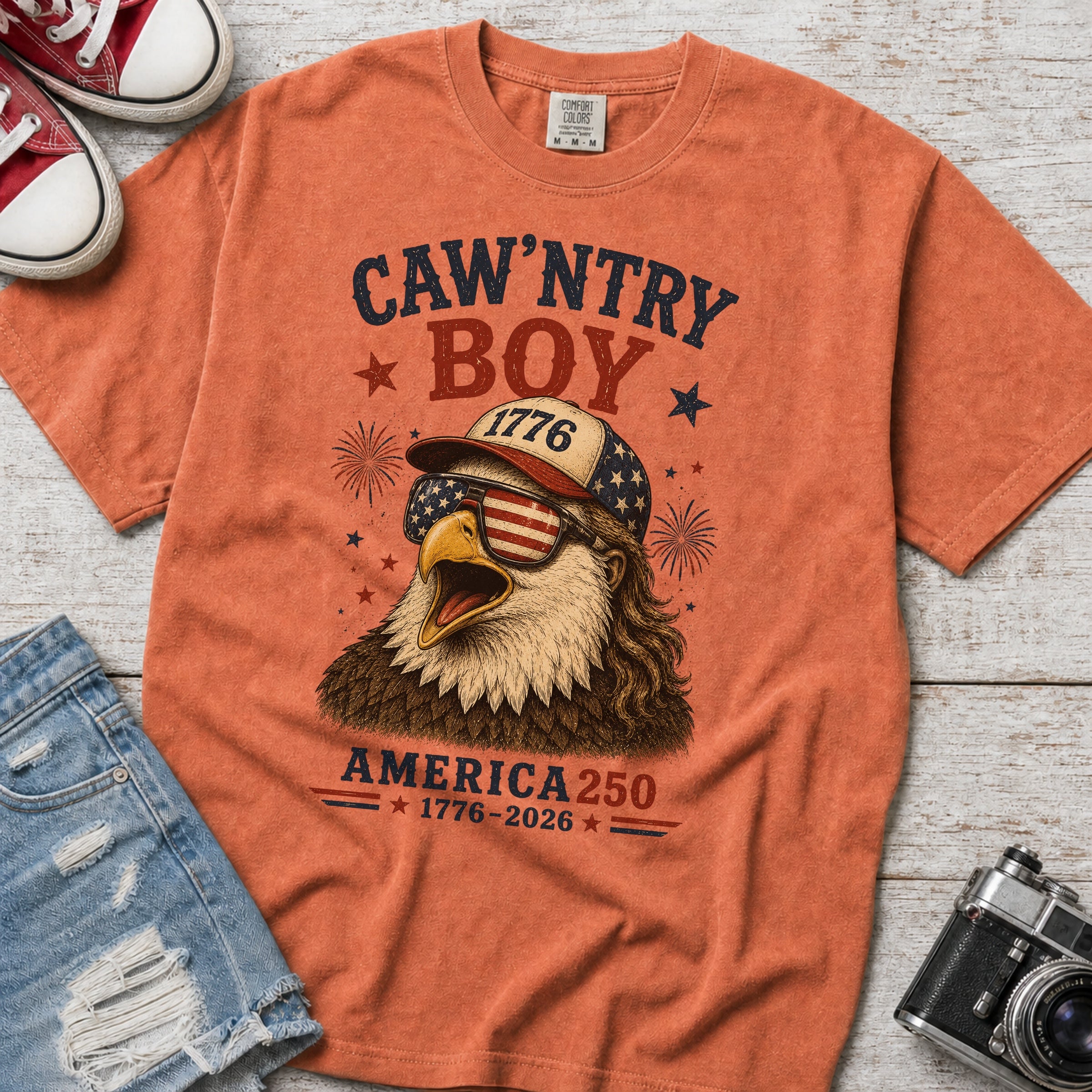 Caw'ntry Boy Eagle T-Shirt, 1776 America 250 Patriotic Graphic Tee