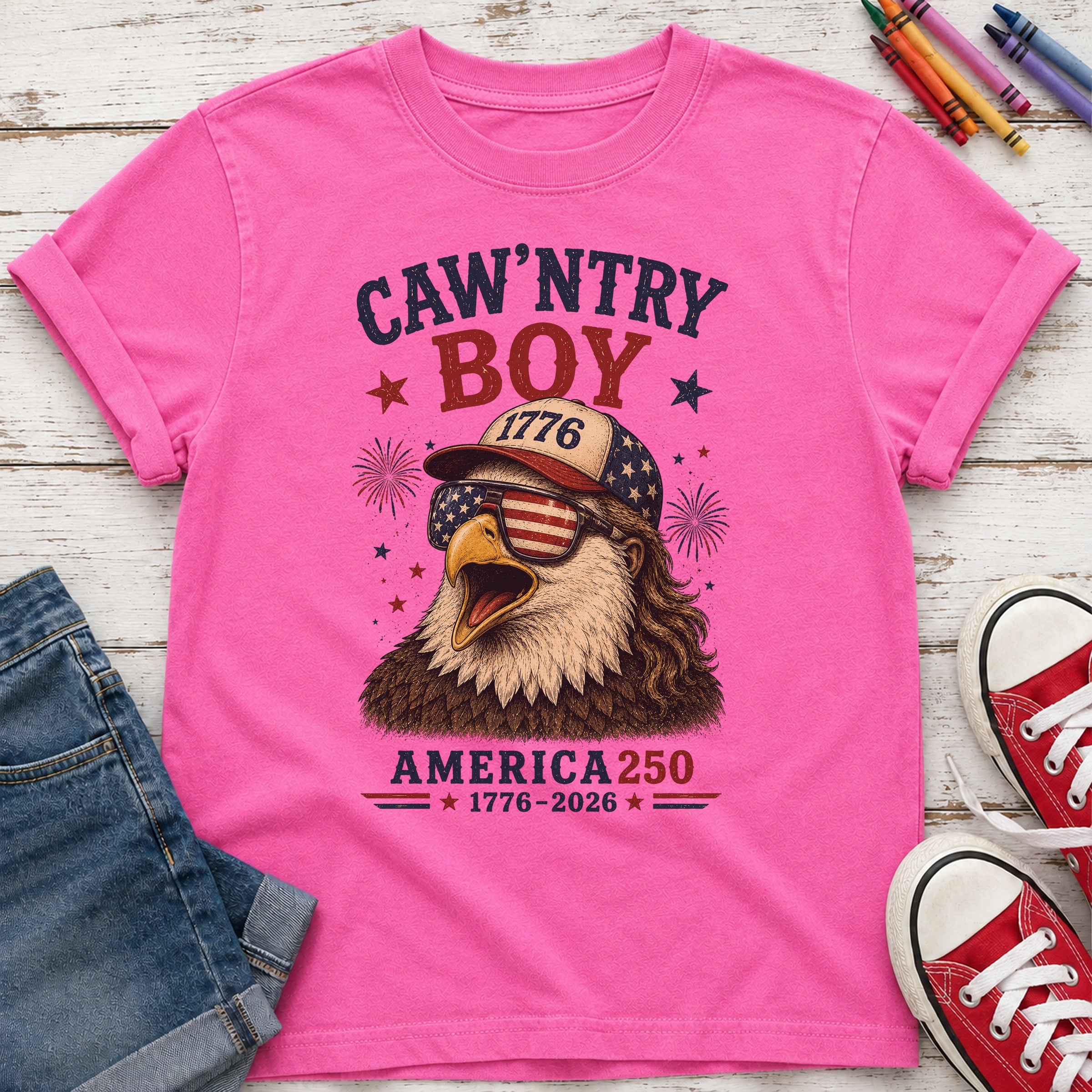 Caw'ntry Boy Eagle Youth Tee, 1776 America 250
