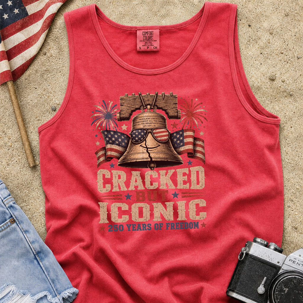 Liberty Bell “Cracked But Iconic” Patriotic Tank Top, America 250 Years of Freedom