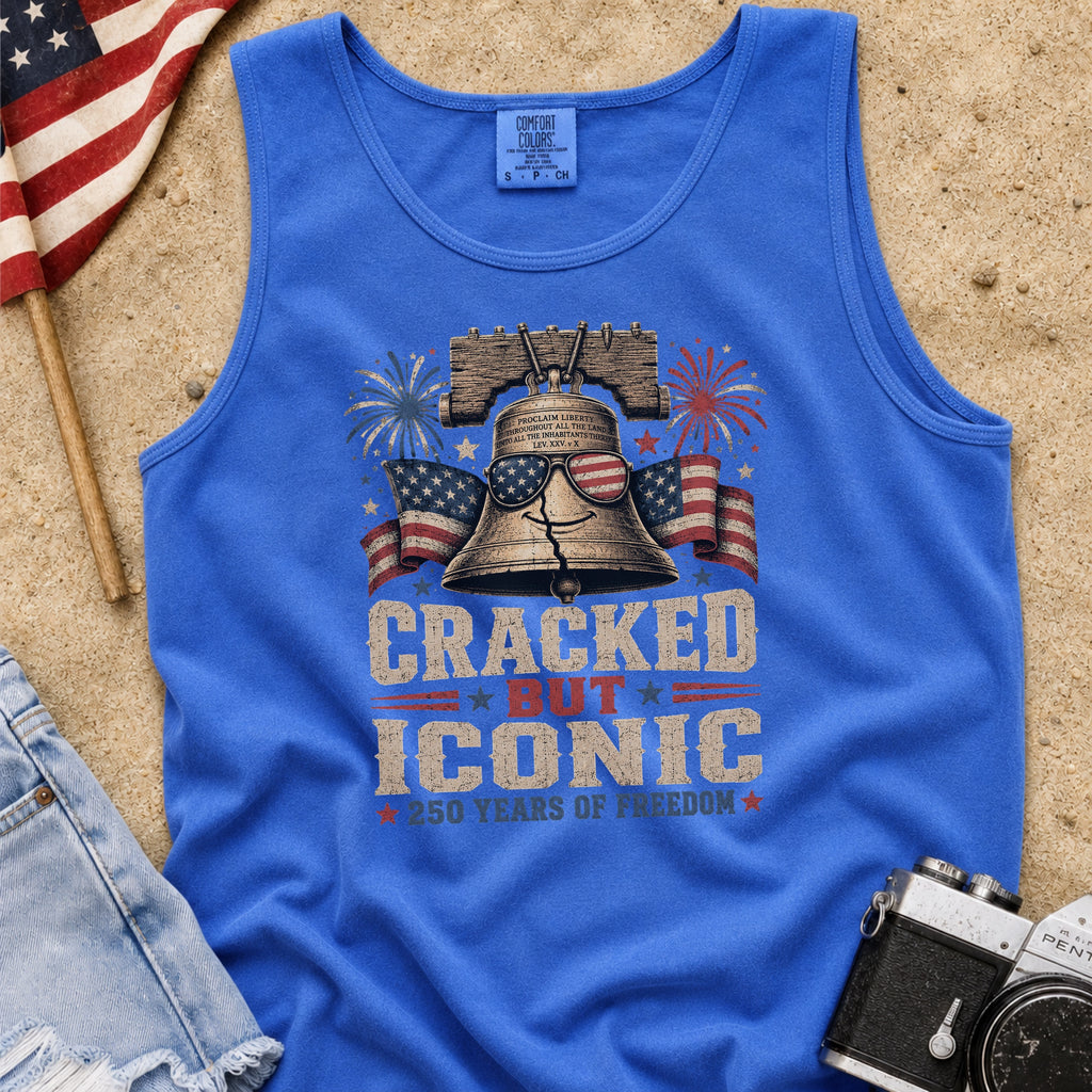 Liberty Bell “Cracked But Iconic” Patriotic Tank Top, America 250 Years of Freedom