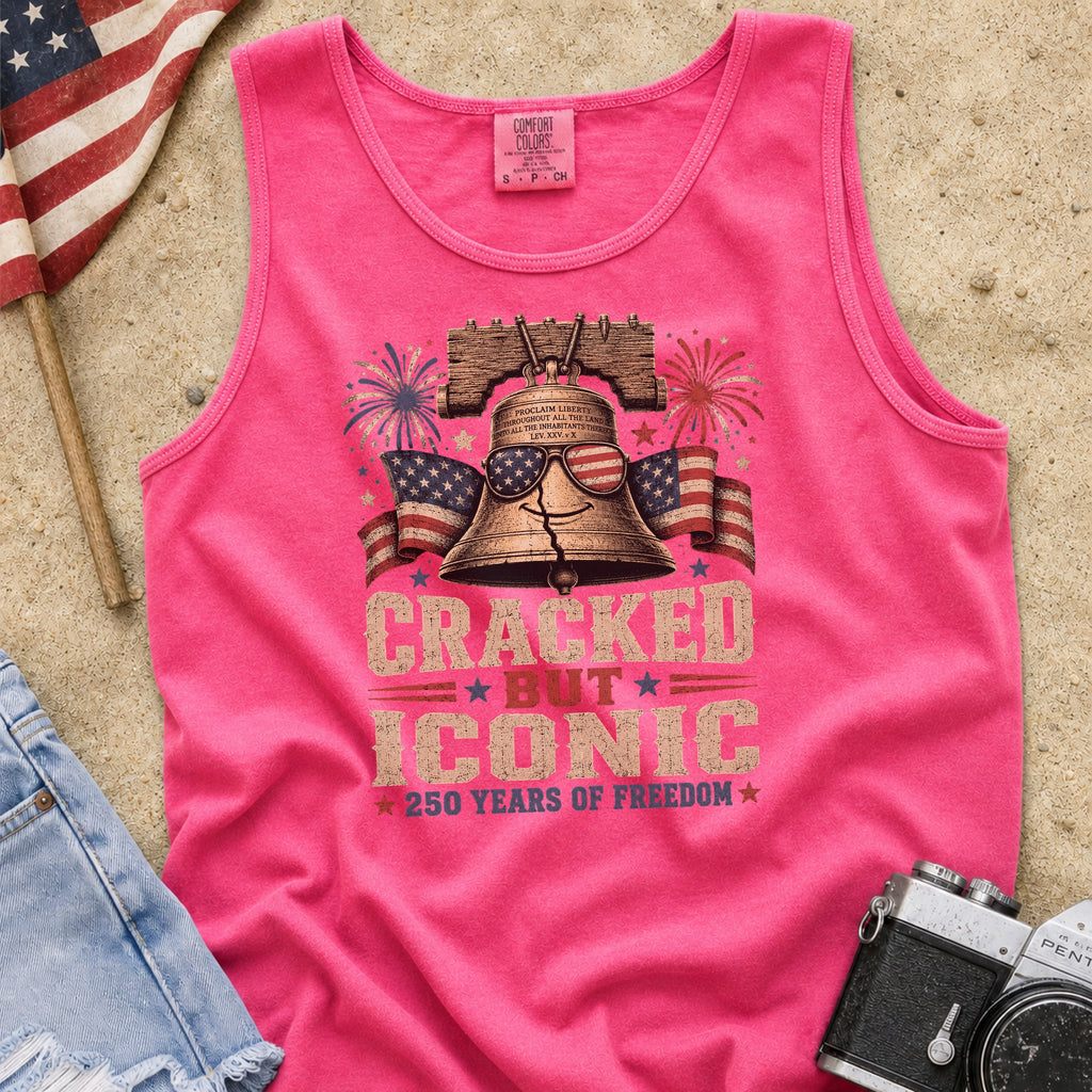 Liberty Bell “Cracked But Iconic” Patriotic Tank Top, America 250 Years of Freedom