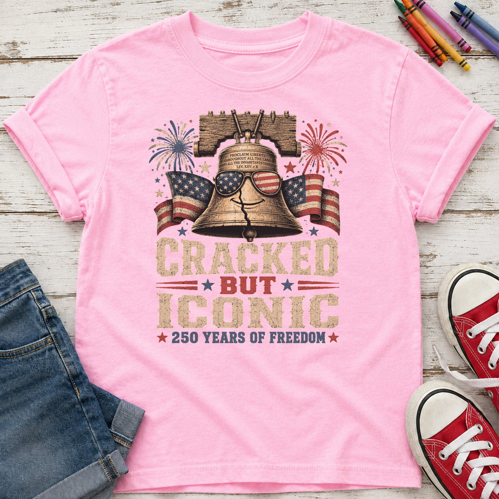 Liberty Bell “Cracked But Iconic” Patriotic Youth Tee, America 250 Years of Freedom