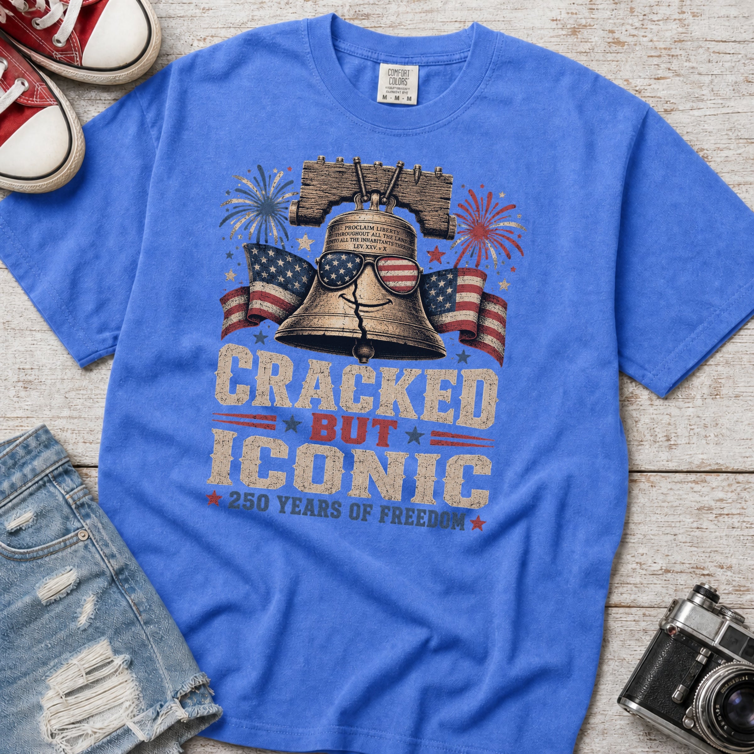 Liberty Bell “Cracked But Iconic” Patriotic T-Shirt, America 250 Years of Freedom