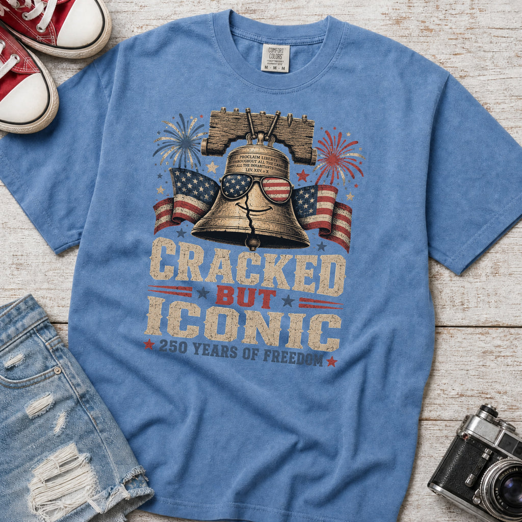 Liberty Bell “Cracked But Iconic” Patriotic T-Shirt, America 250 Years of Freedom