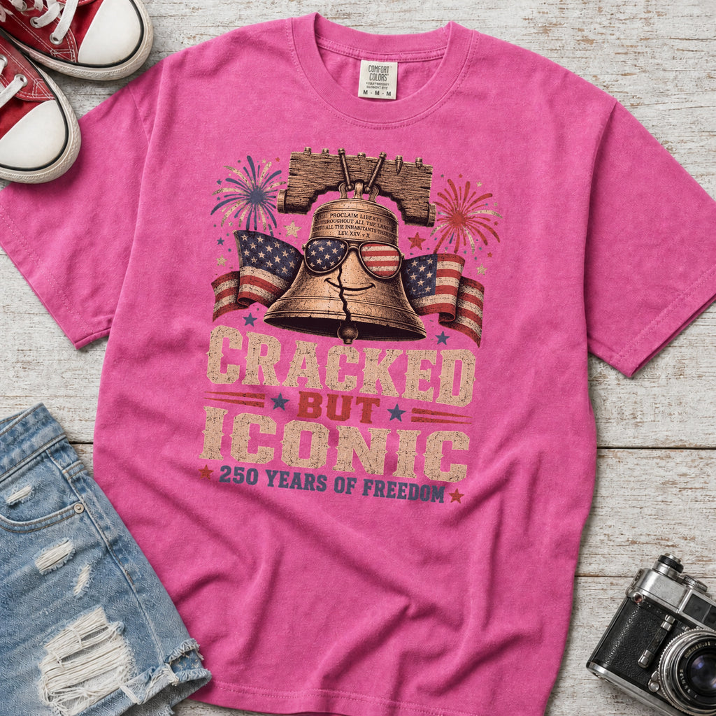 Liberty Bell “Cracked But Iconic” Patriotic T-Shirt, America 250 Years of Freedom