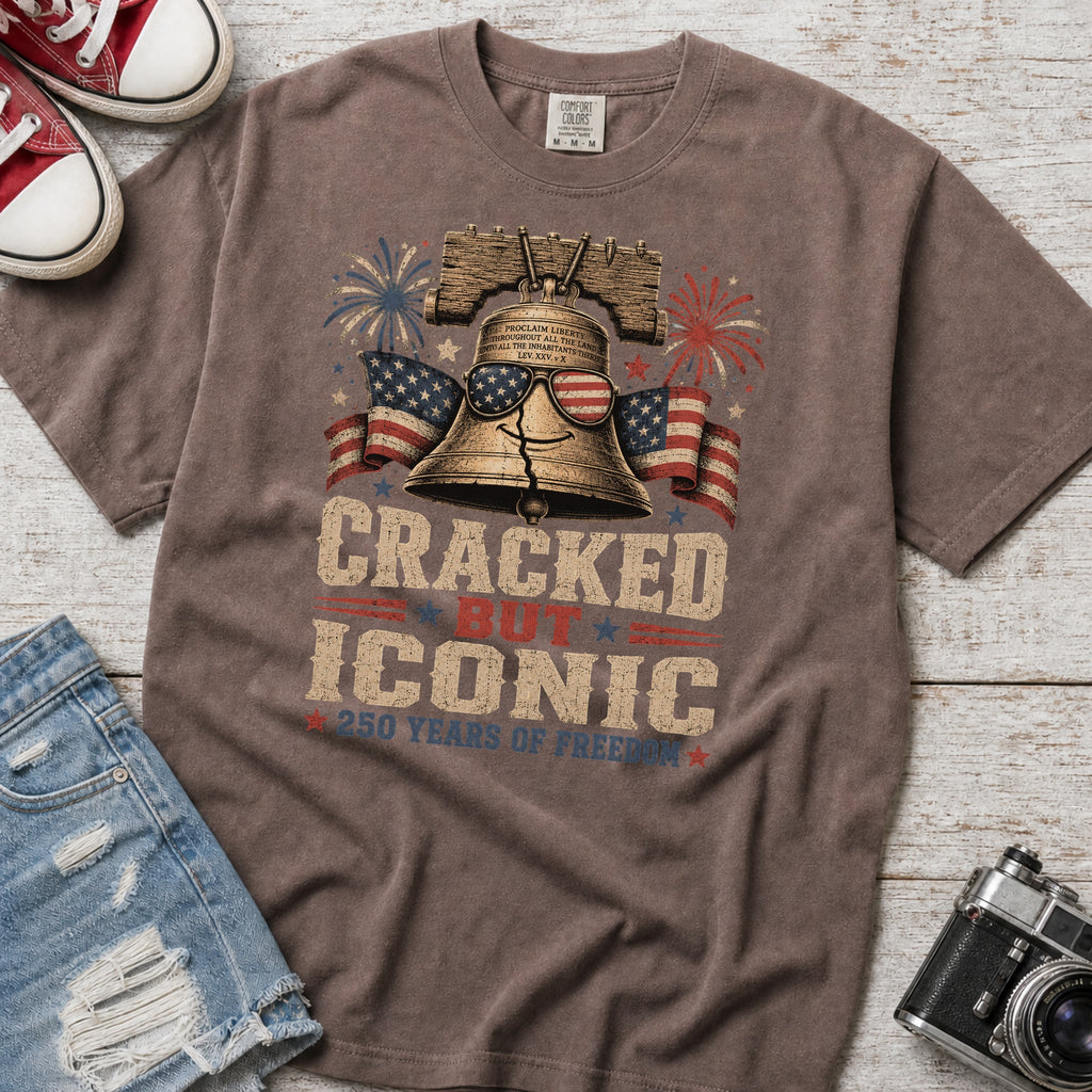 Liberty Bell “Cracked But Iconic” Patriotic T-Shirt, America 250 Years of Freedom