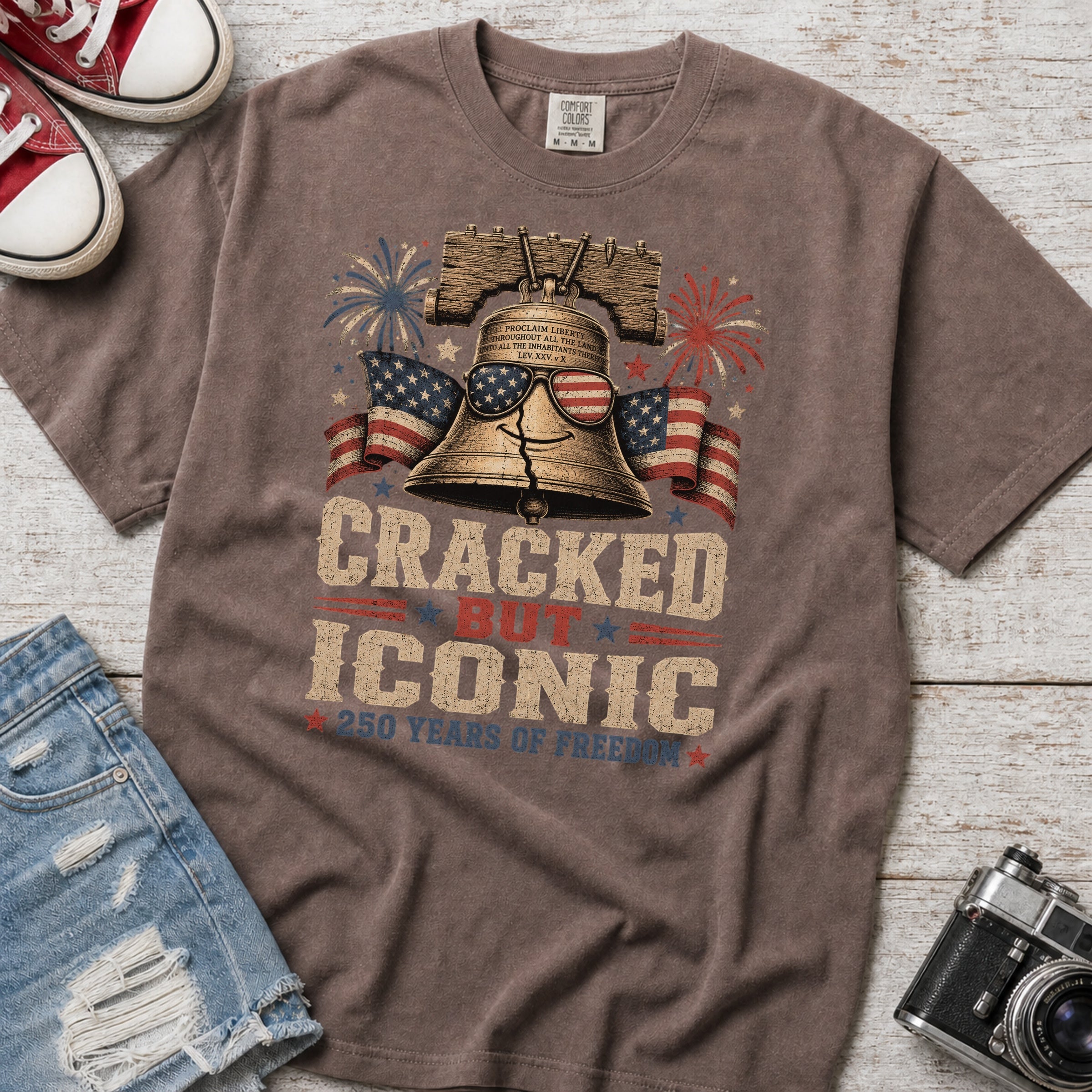 Liberty Bell “Cracked But Iconic” Patriotic T-Shirt, America 250 Years of Freedom