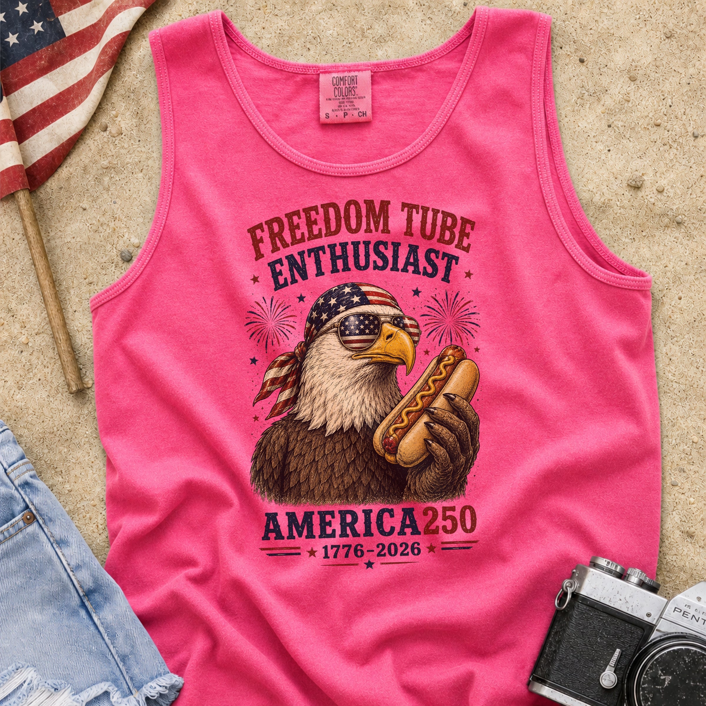 Freedom Tube Enthusiast Tank Top, America250 Patriotic Eagle Hot Dog