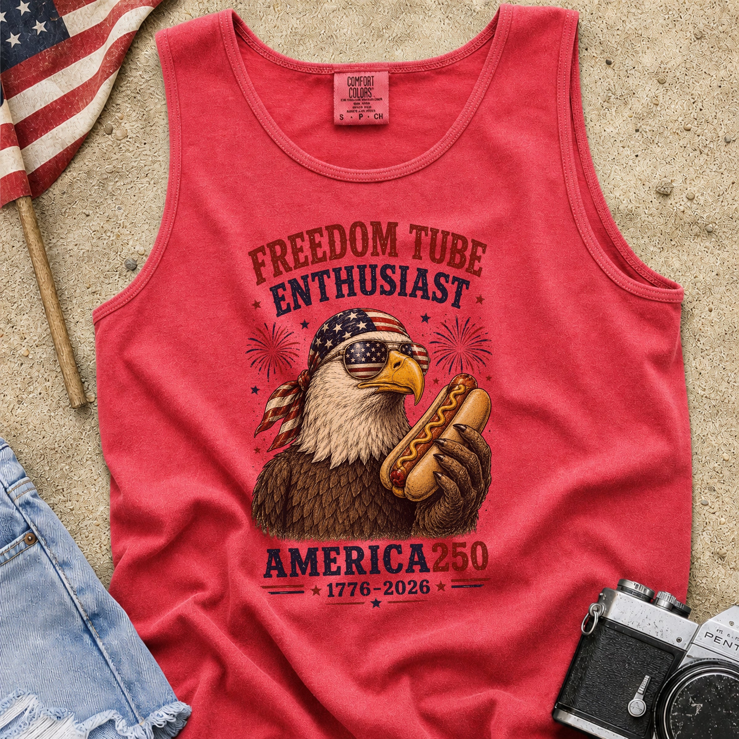 Freedom Tube Enthusiast Tank Top, America250 Patriotic Eagle Hot Dog