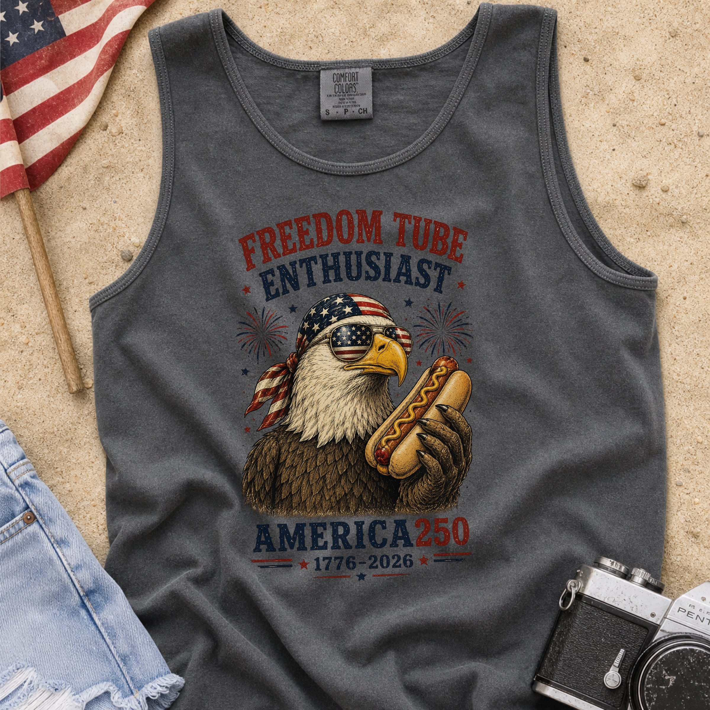 Freedom Tube Enthusiast Tank Top, America250 Patriotic Eagle Hot Dog