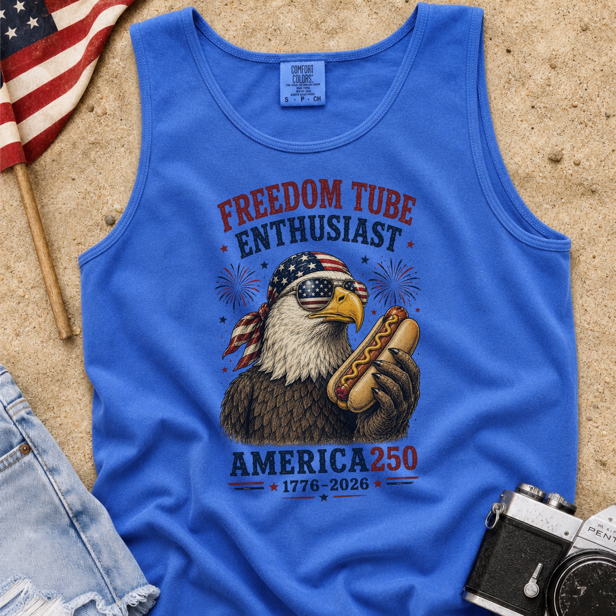 Freedom Tube Enthusiast Tank Top, America250 Patriotic Eagle Hot Dog
