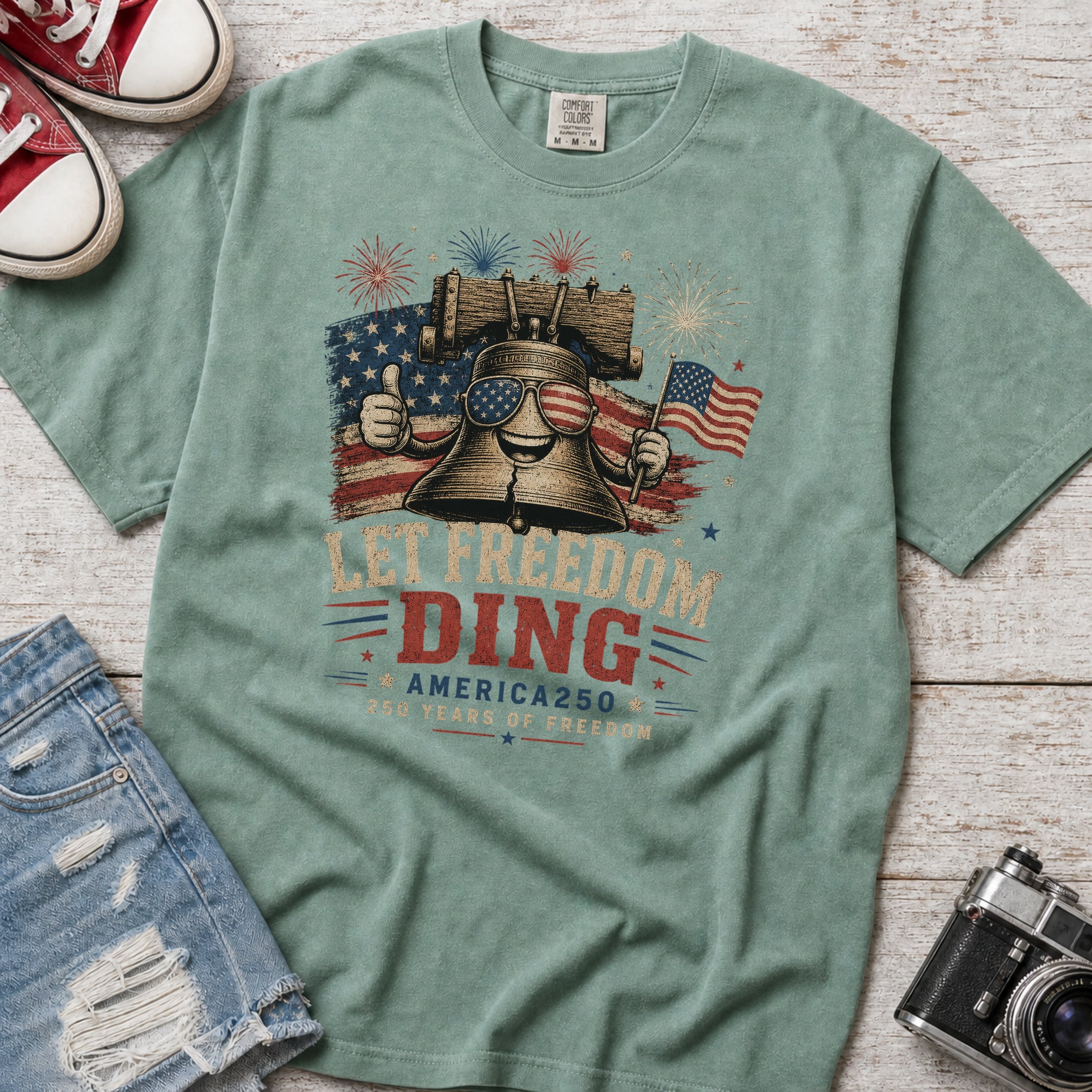 Liberty Bell "Let Freedom Ding" T-Shirt, Patriotic America 250 Tee