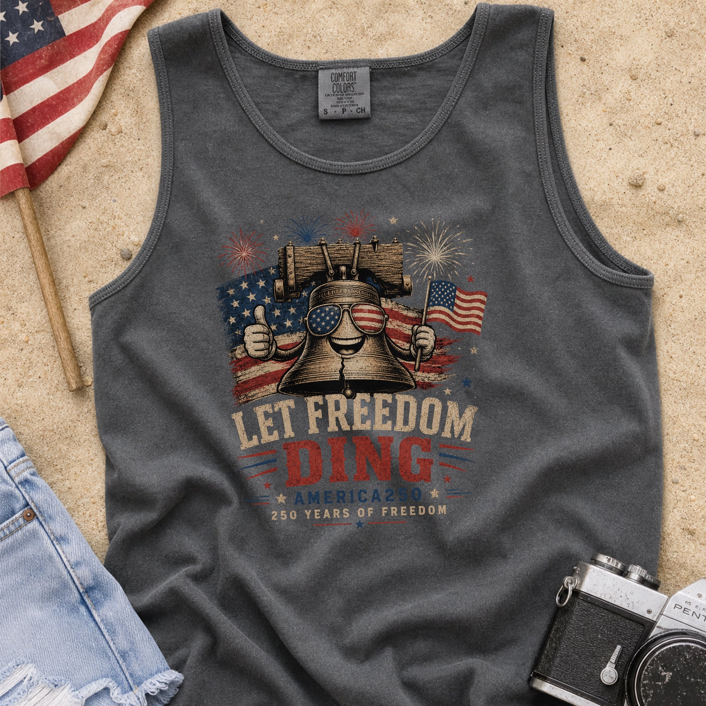 Liberty Bell "Let Freedom Ding" Tank Top, Patriotic America 250