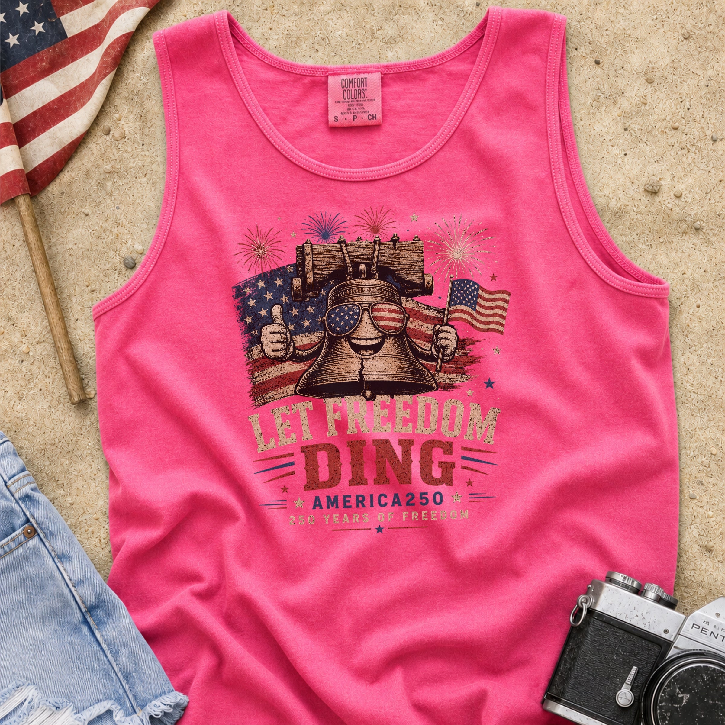 Liberty Bell "Let Freedom Ding" Tank Top, Patriotic America 250