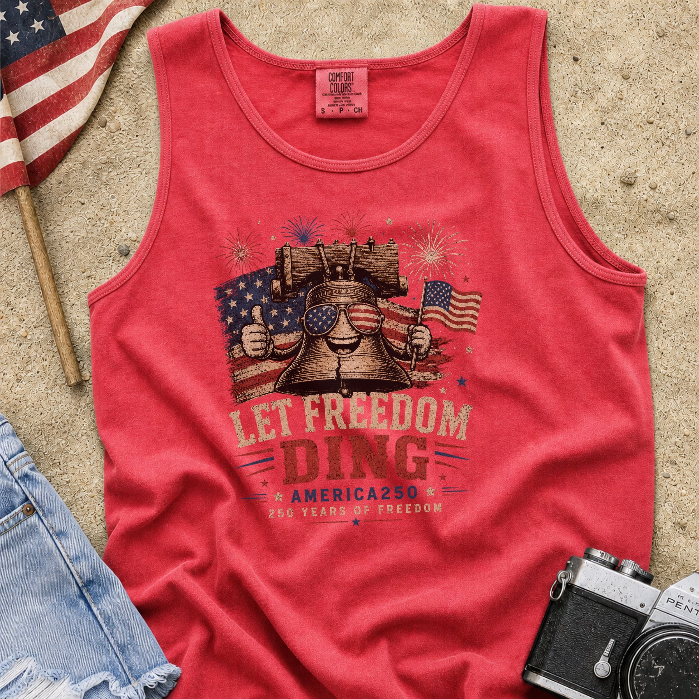 Liberty Bell "Let Freedom Ding" Tank Top, Patriotic America 250
