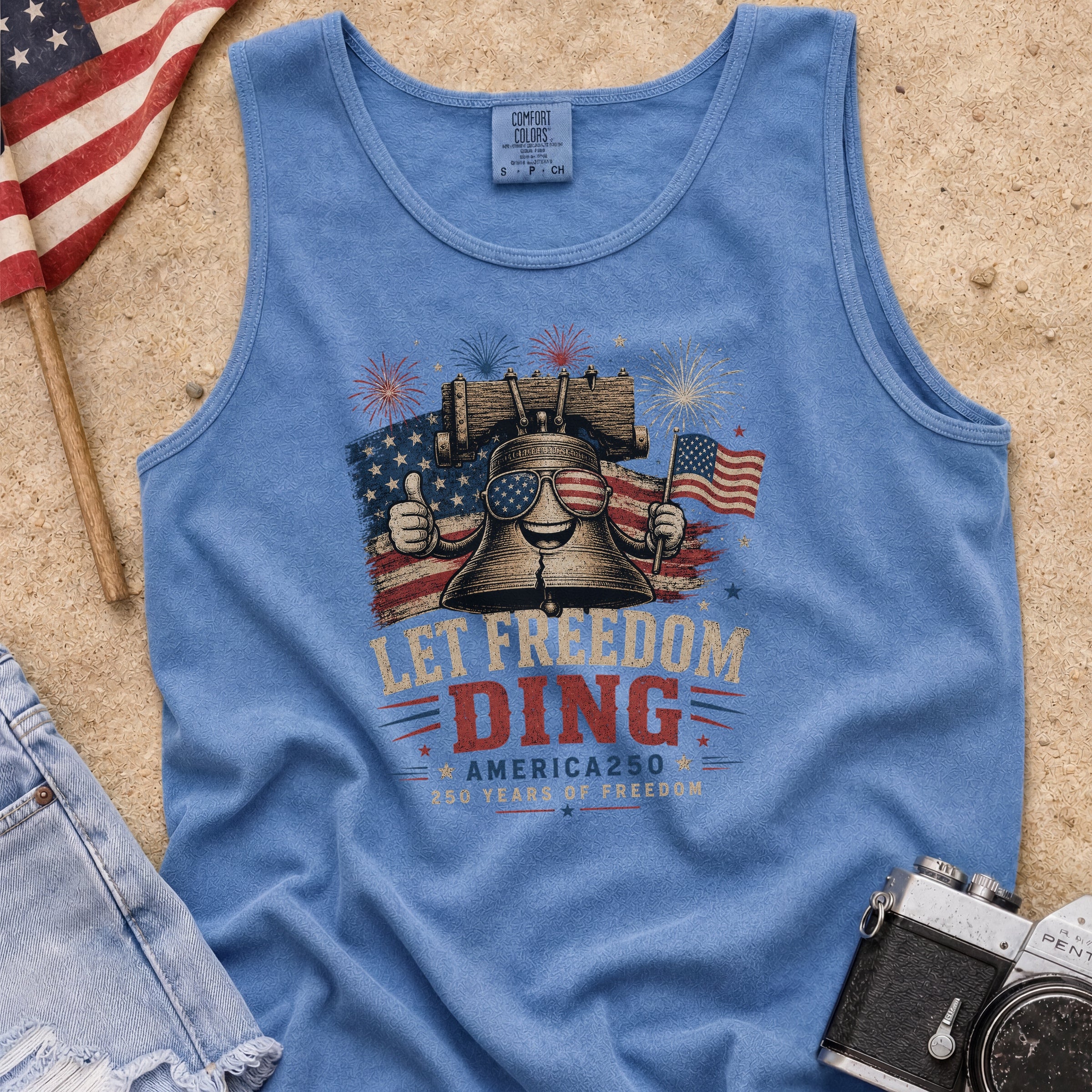 Liberty Bell "Let Freedom Ding" Tank Top, Patriotic America 250