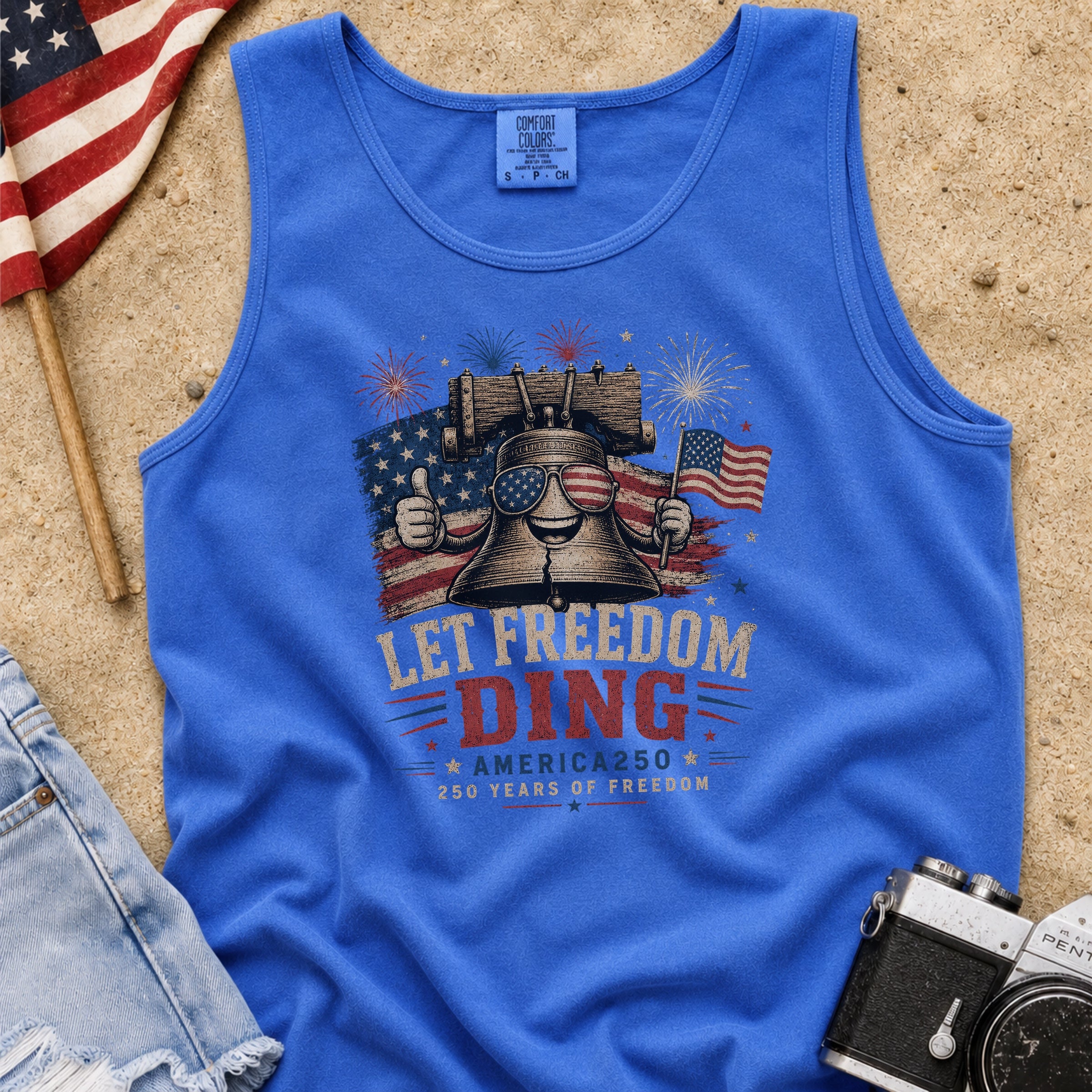 Liberty Bell "Let Freedom Ding" Tank Top, Patriotic America 250