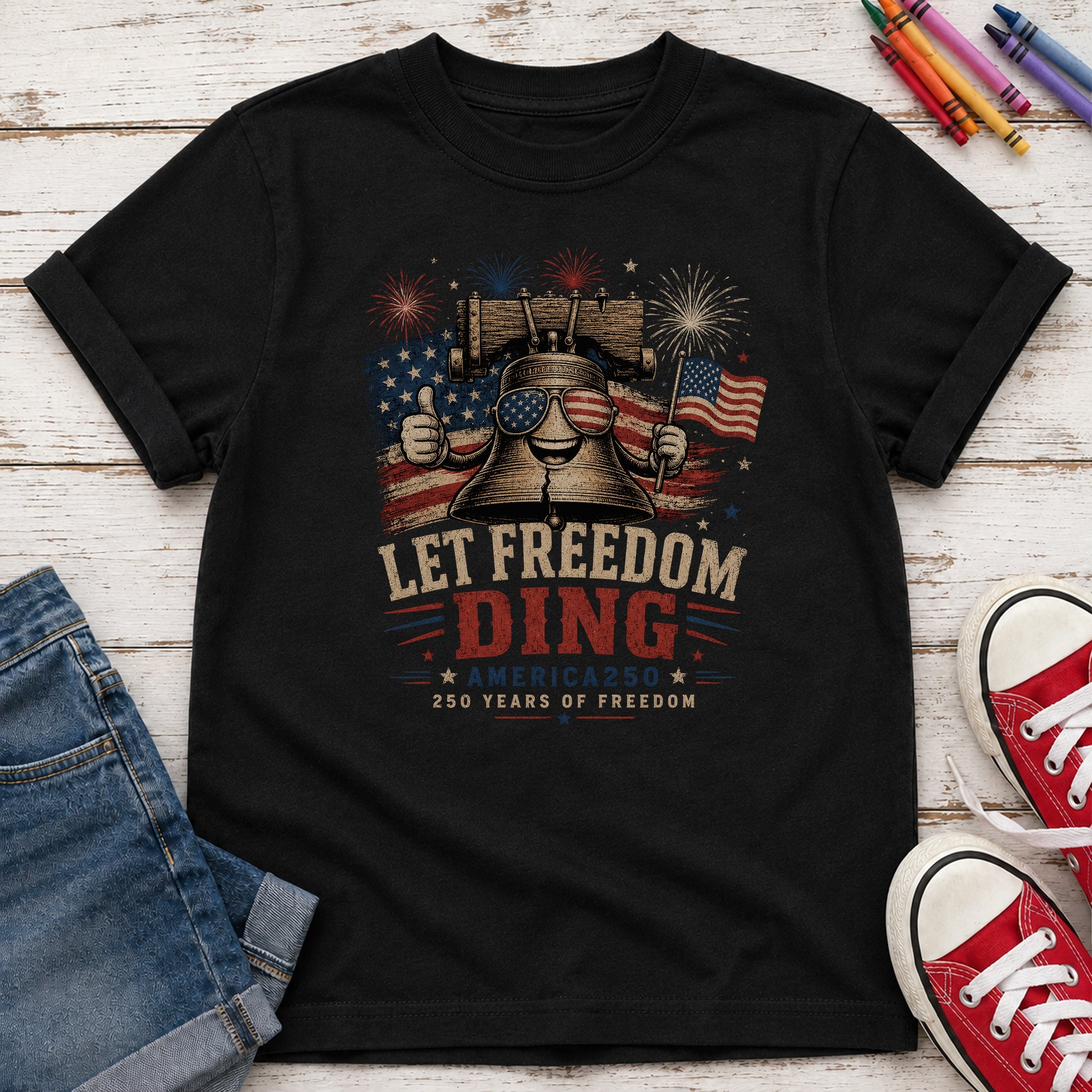 Liberty Bell "Let Freedom Ding" Youth T-Shirt, Patriotic America 250