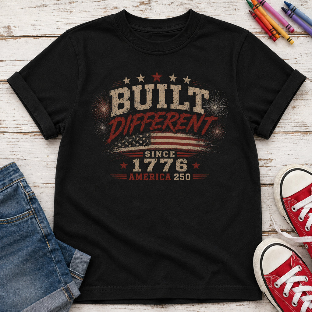 Built Different America 250 Youth T-Shirt, Vintage ‘Since 1776’ Patriotic Tee
