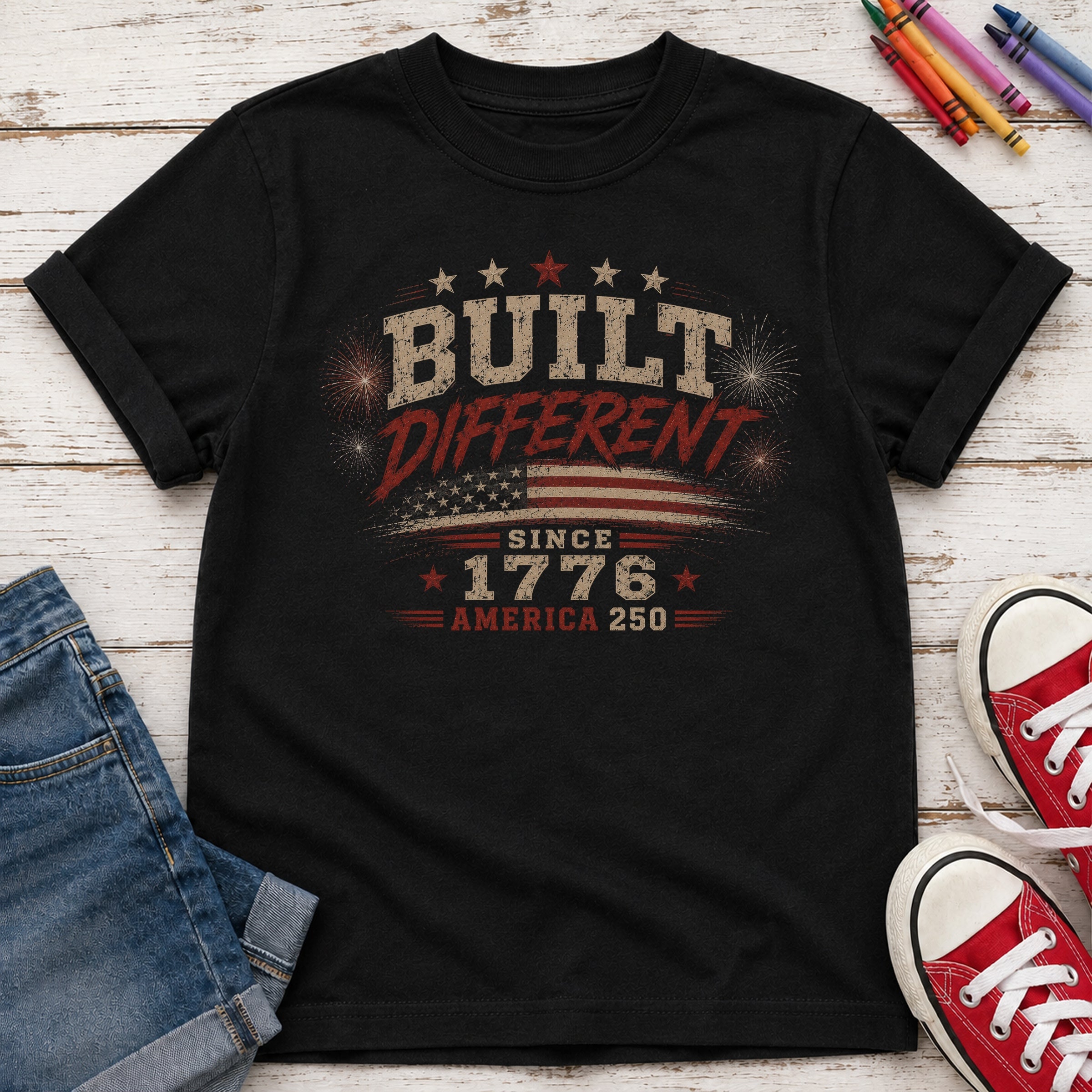 Built Different America 250 Youth T-Shirt, Vintage ‘Since 1776’ Patriotic Tee