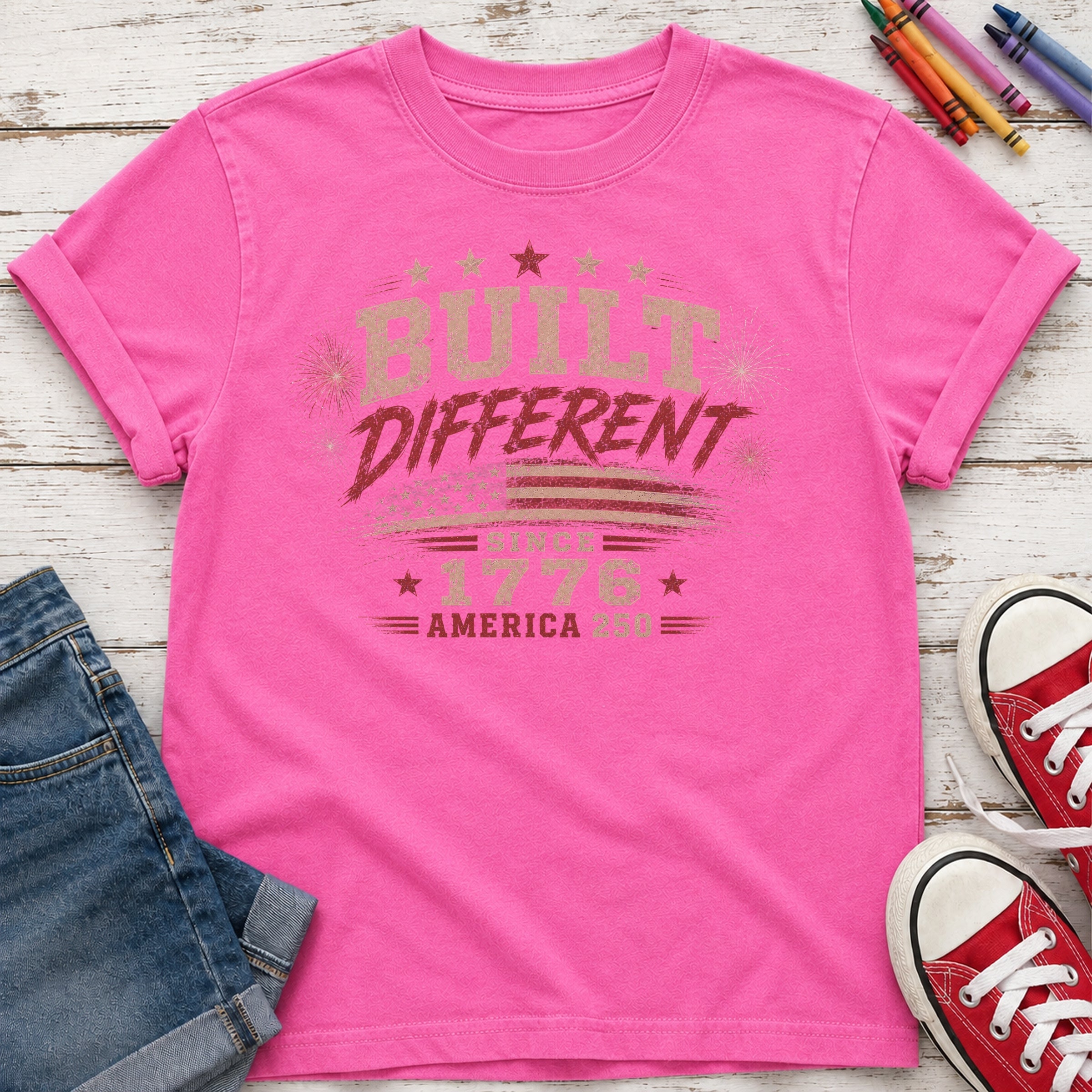 Built Different America 250 Youth T-Shirt, Vintage ‘Since 1776’ Patriotic Tee