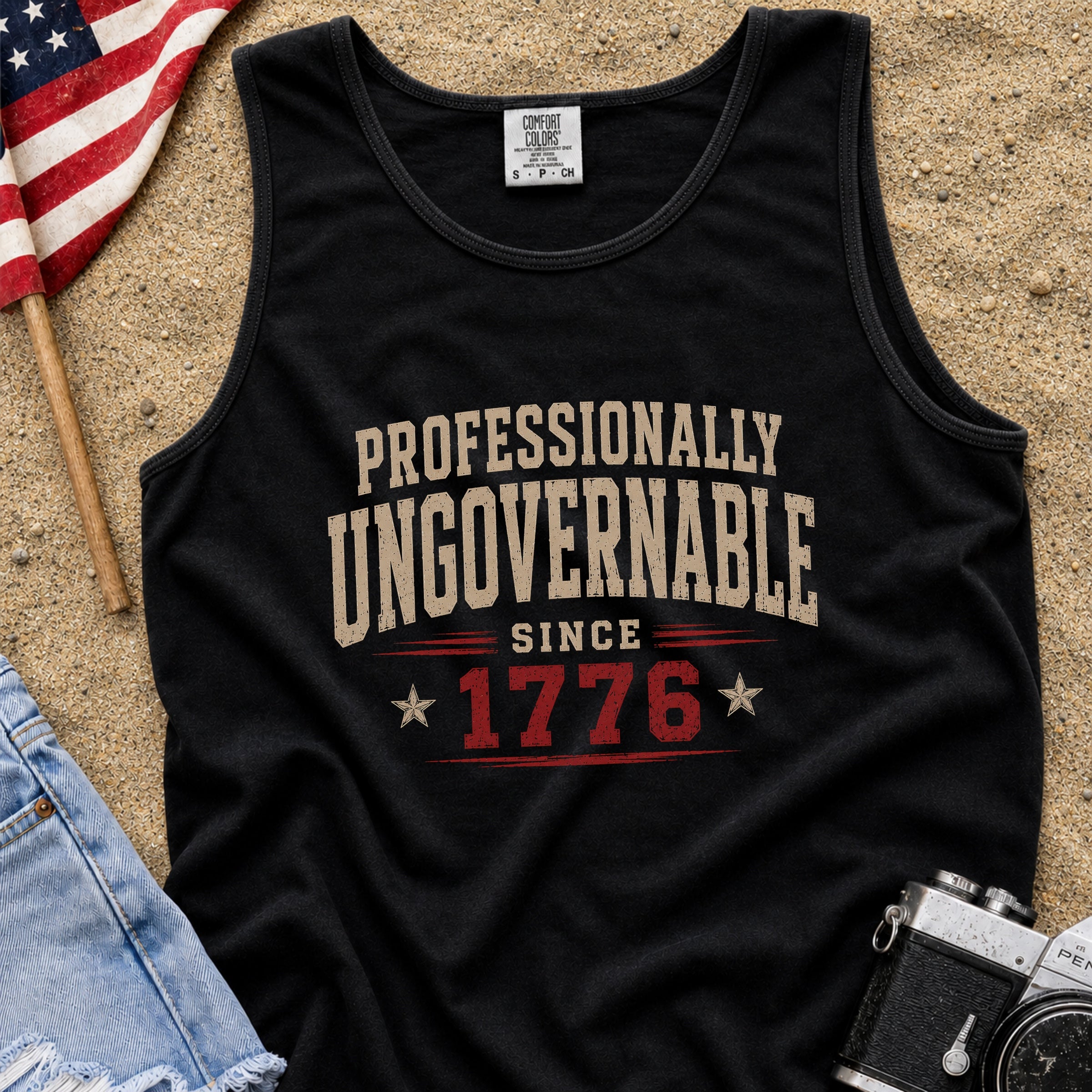 Professionally Ungovernable Since 1776 Tank Top, Patriotic Independence Day Muscle Tee