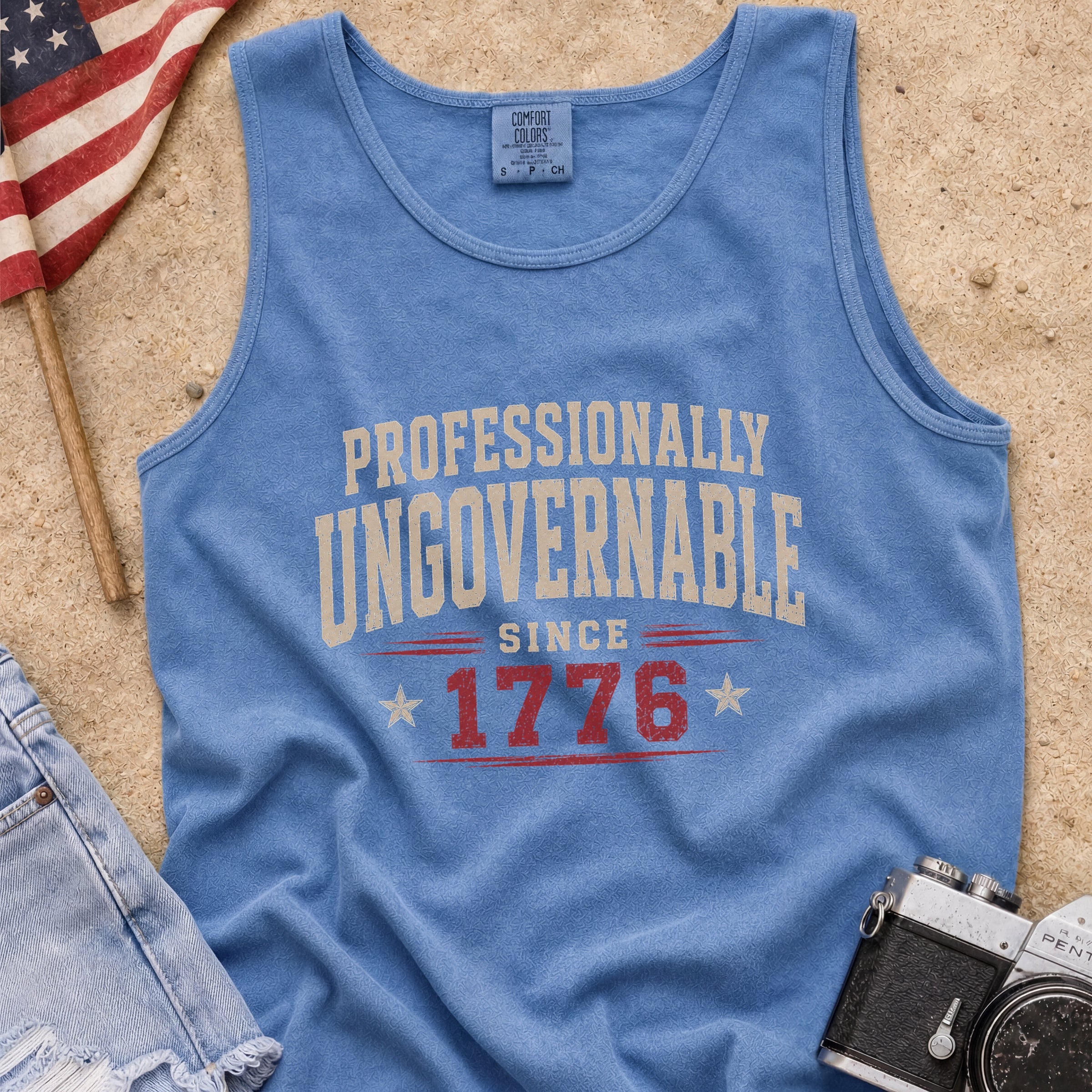 Professionally Ungovernable Since 1776 Tank Top, Patriotic Independence Day Muscle Tee