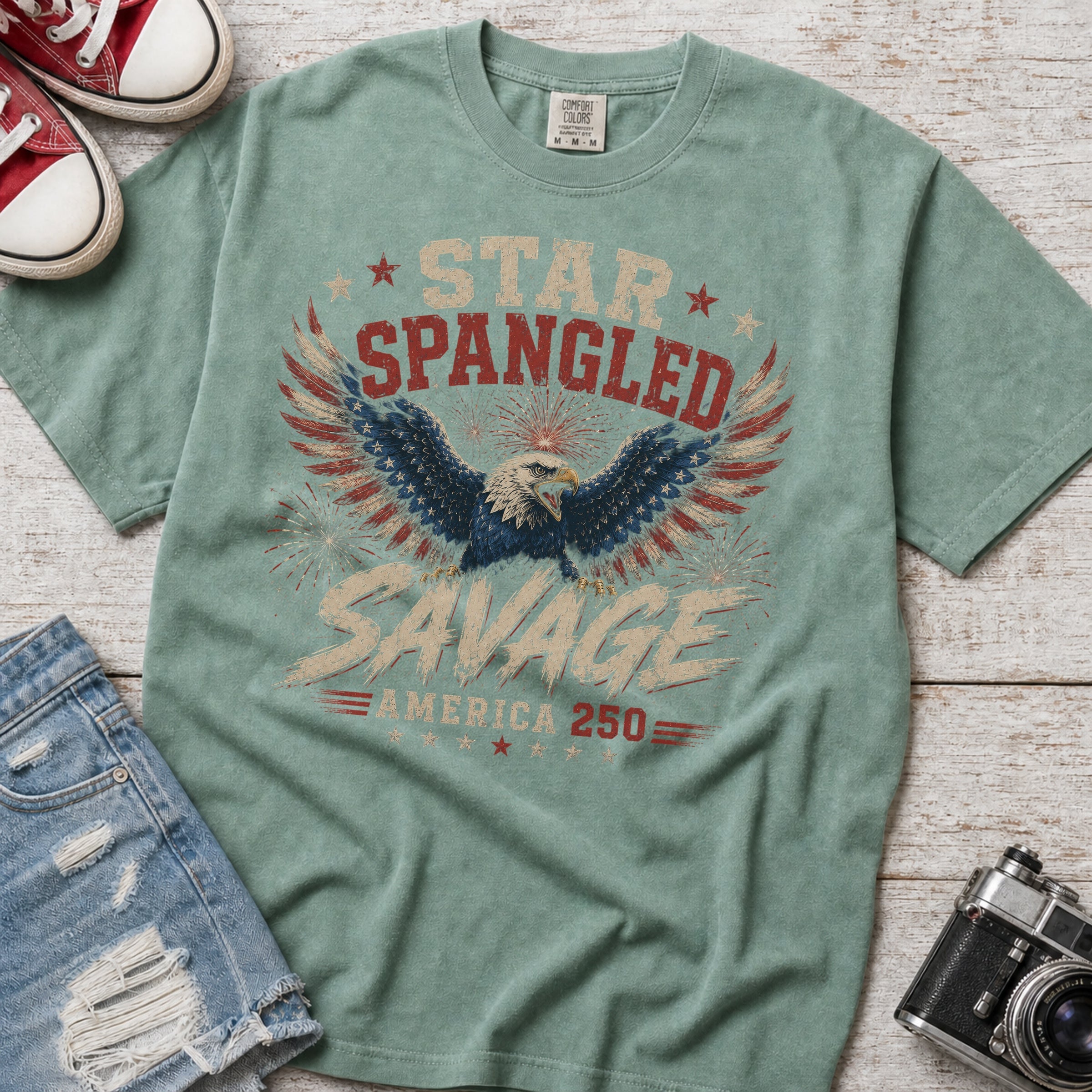 Star Spangled Savage Vintage America Eagle Patriotic T-Shirt