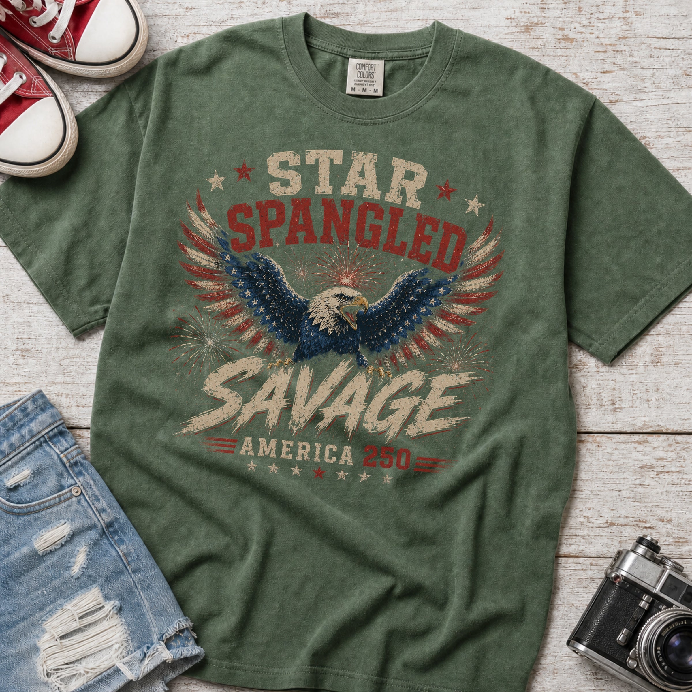 Star Spangled Savage Vintage America Eagle Patriotic T-Shirt