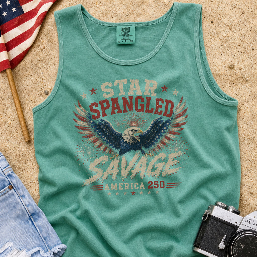 Star Spangled Savage Vintage America Eagle Patriotic Tank Top