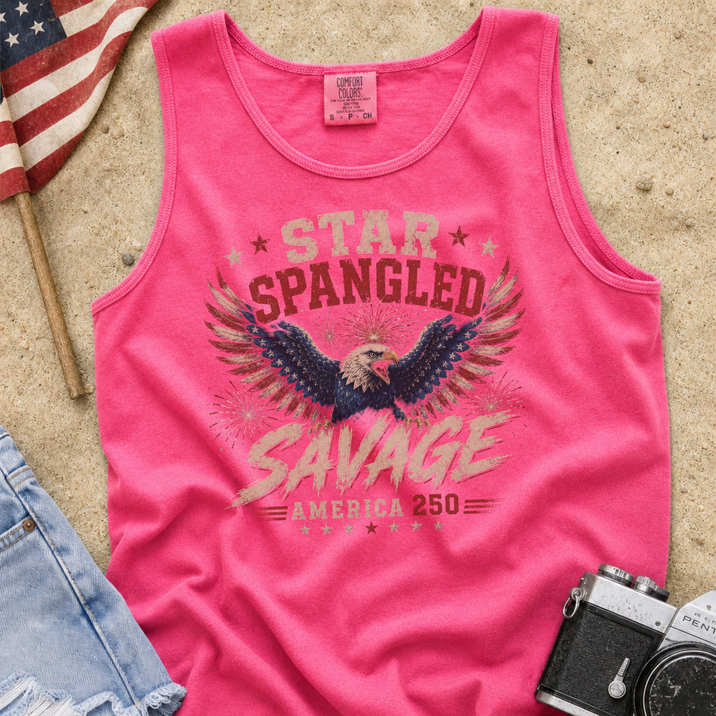Star Spangled Savage Vintage America Eagle Patriotic Tank Top