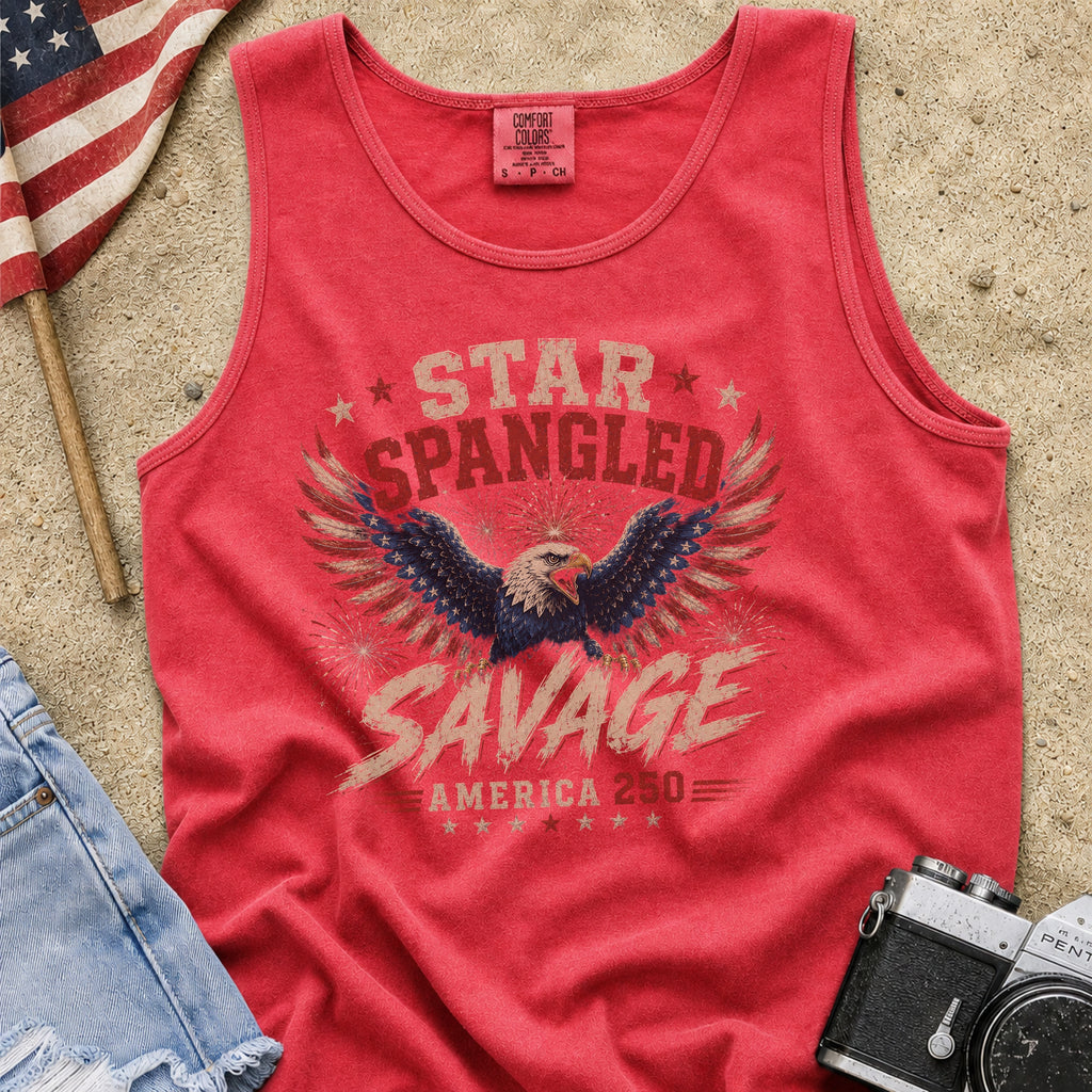 Star Spangled Savage Vintage America Eagle Patriotic Tank Top