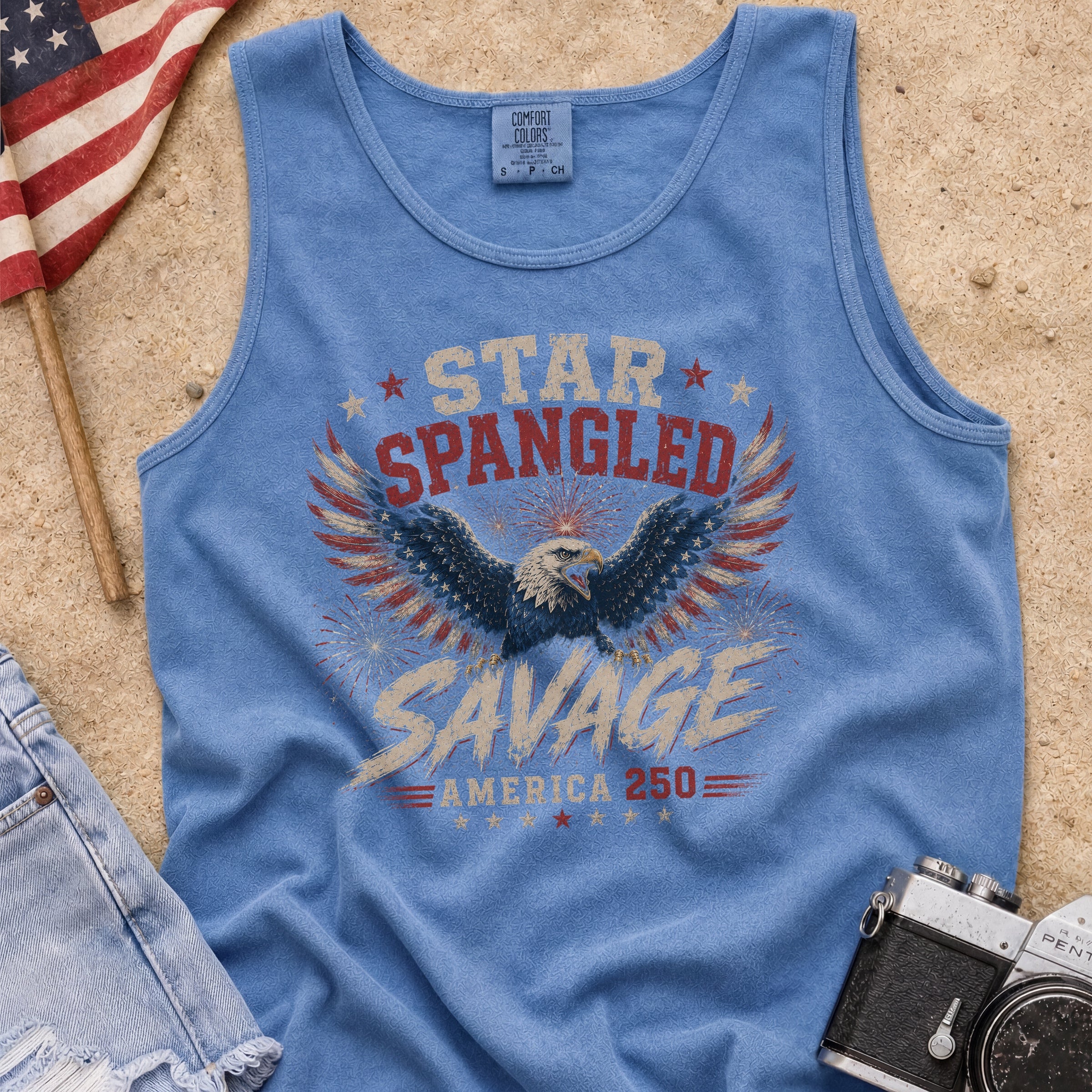 Star Spangled Savage Vintage America Eagle Patriotic Tank Top